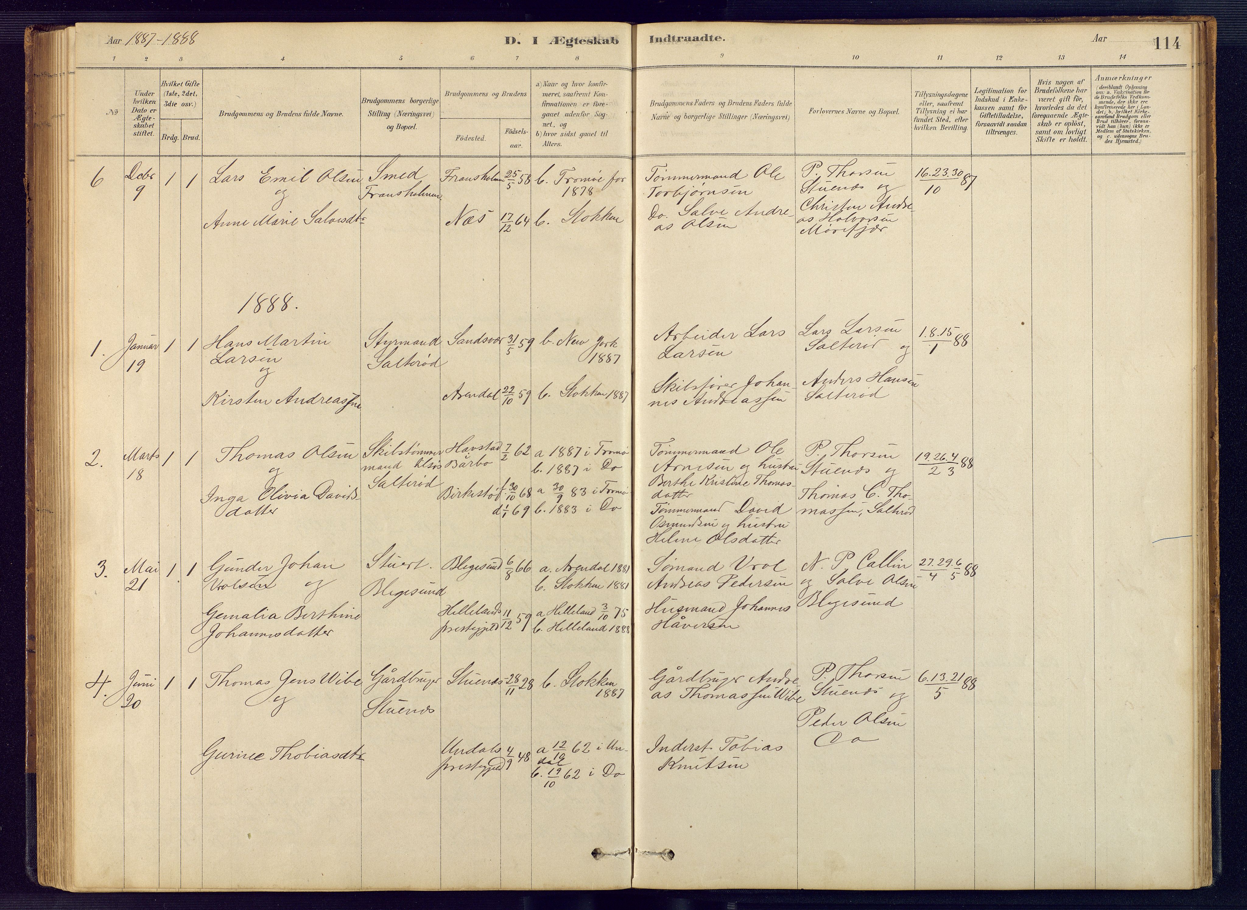 Austre Moland sokneprestkontor, SAK/1111-0001/F/Fb/Fbb/L0001: Parish register (copy) no. B 1, 1878-1904, p. 114