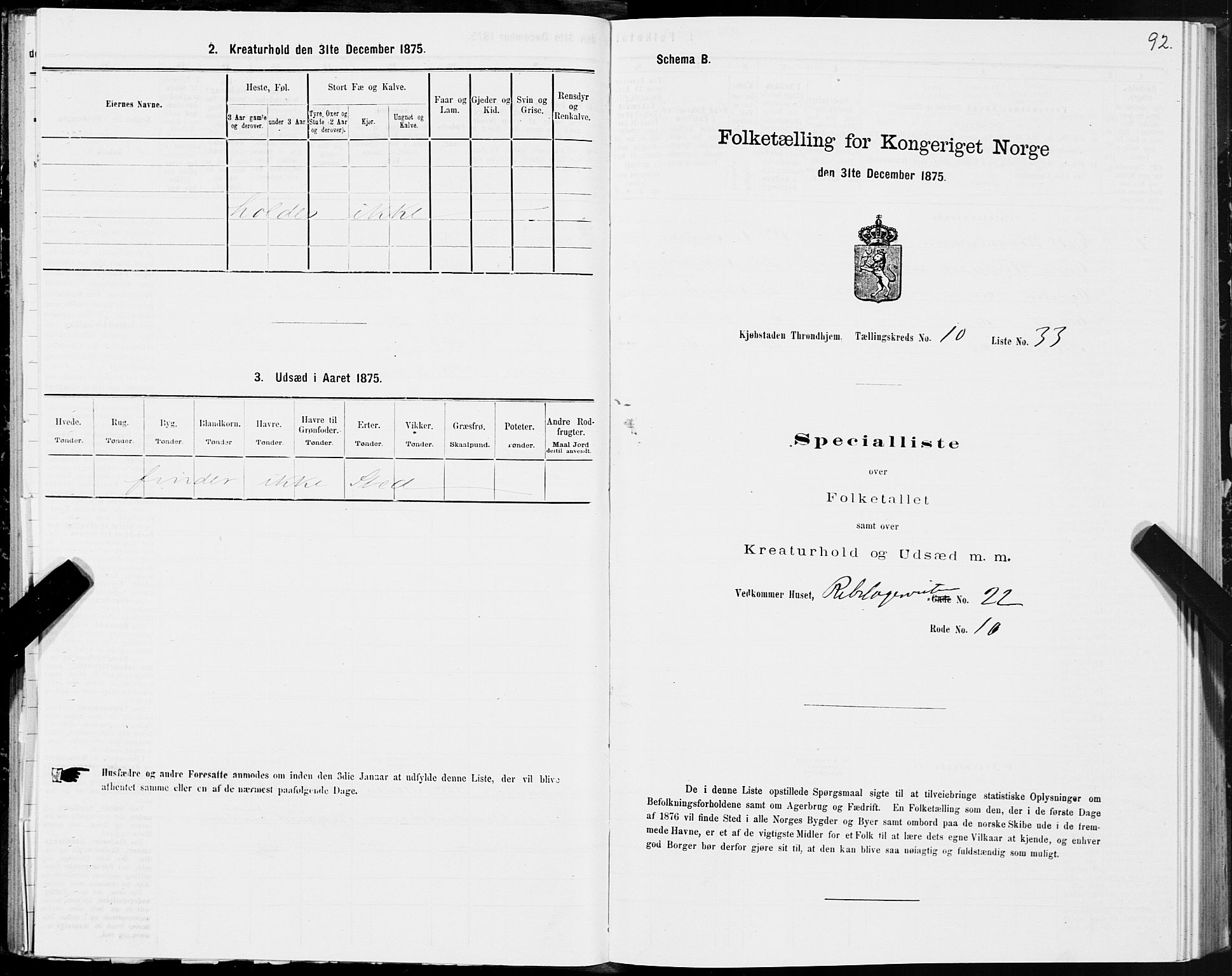 SAT, 1875 census for 1601 Trondheim, 1875, p. 6092