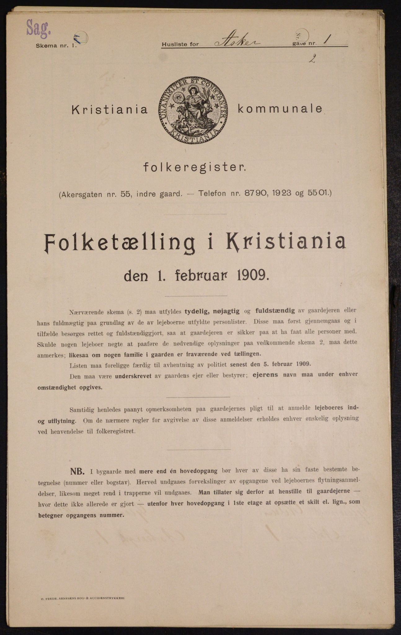 OBA, Municipal Census 1909 for Kristiania, 1909, p. 2341