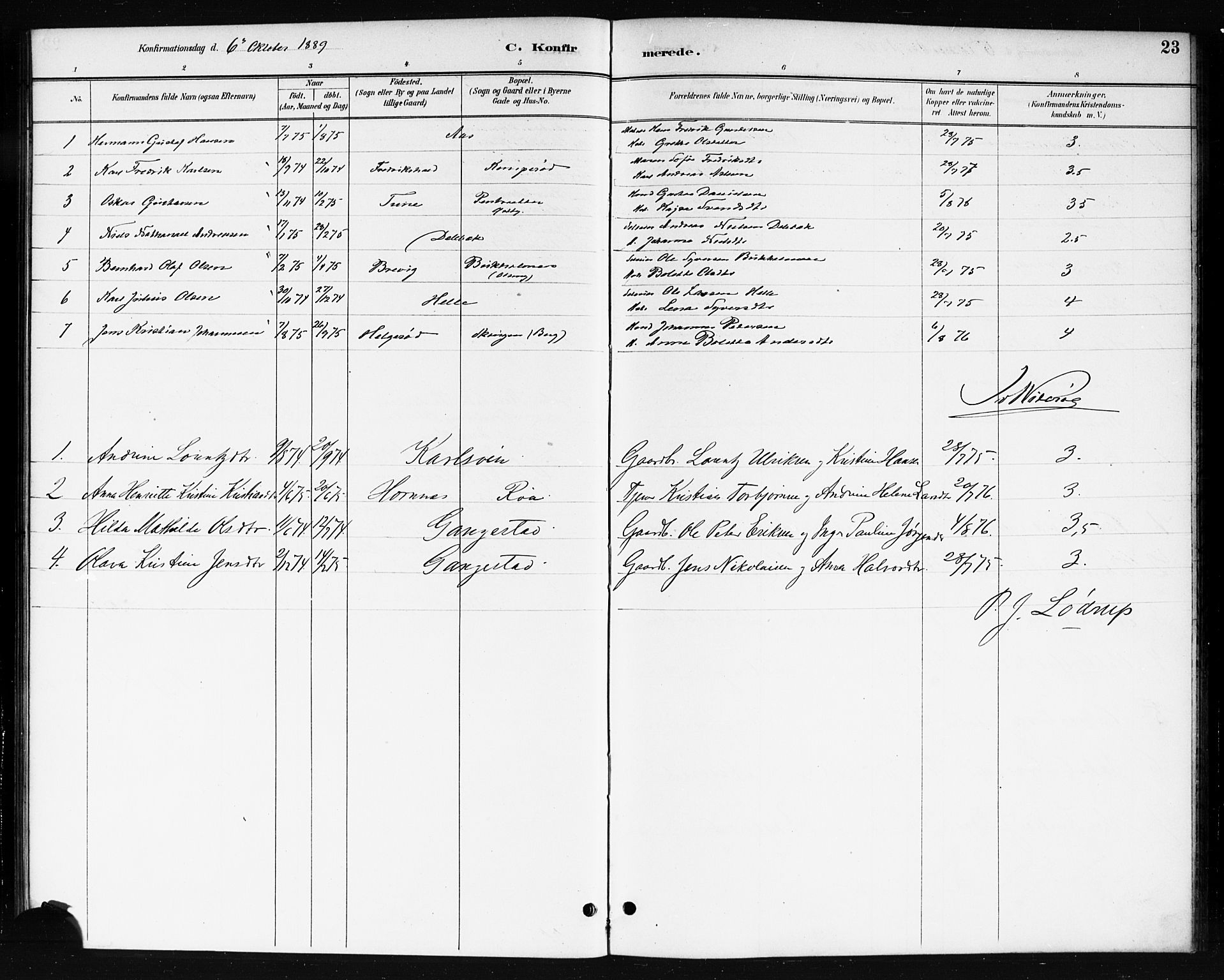 Skjeberg prestekontor Kirkebøker, SAO/A-10923/F/Fb/L0001: Parish register (official) no. II 1, 1886-1894, p. 23