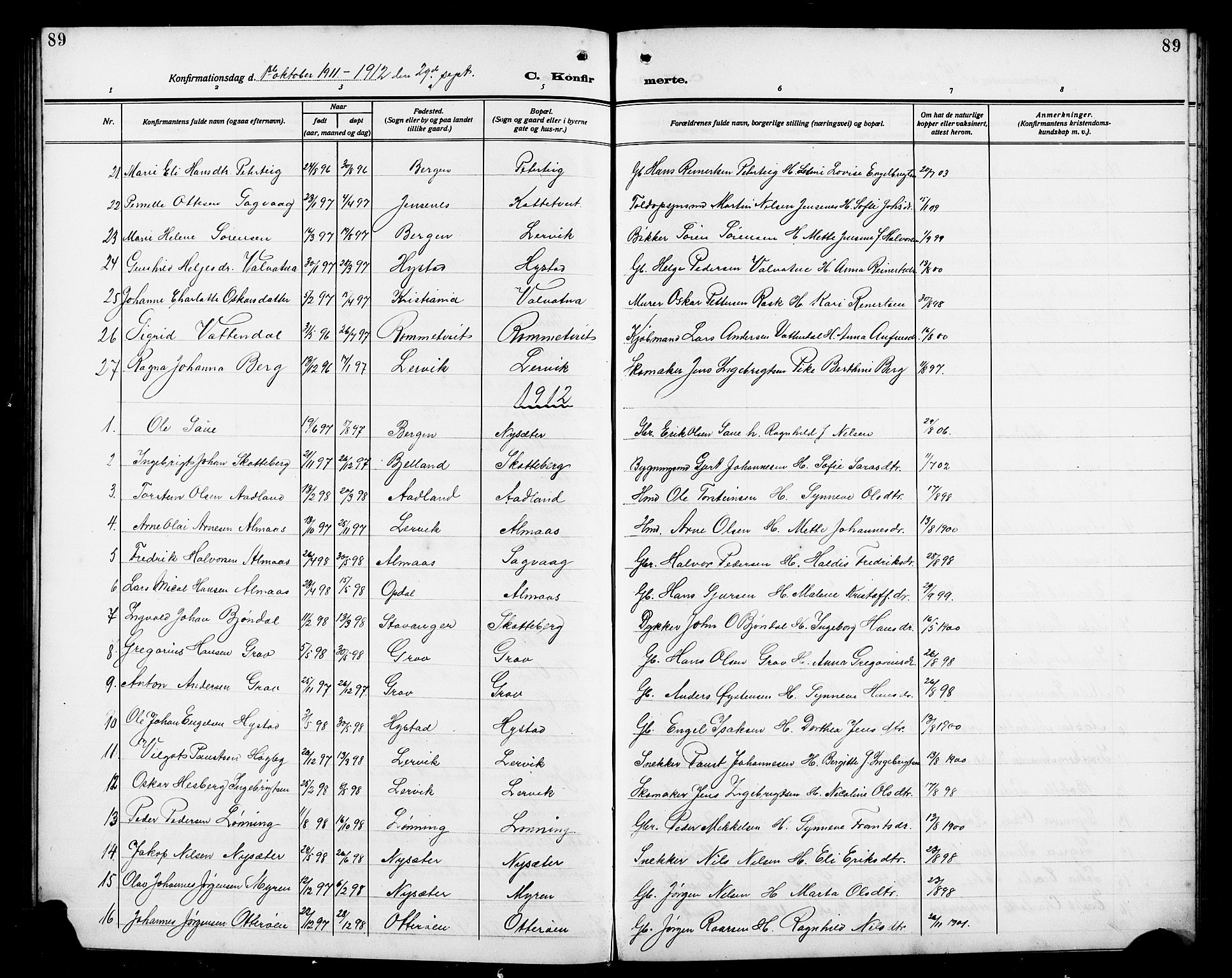 Stord sokneprestembete, AV/SAB-A-78201/H/Hab: Parish register (copy) no. A 3, 1910-1919, p. 89