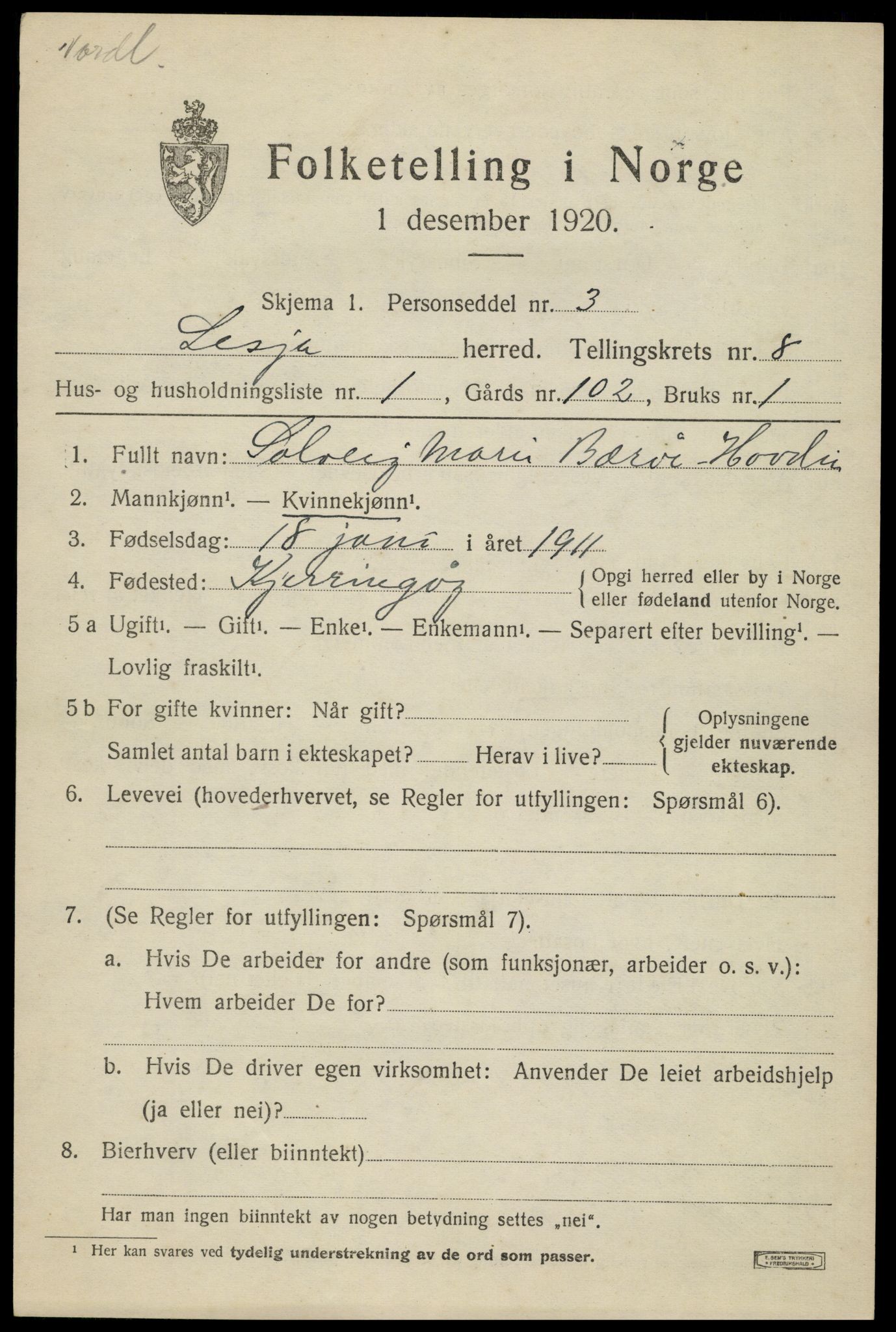 SAH, 1920 census for Lesja, 1920, p. 4710