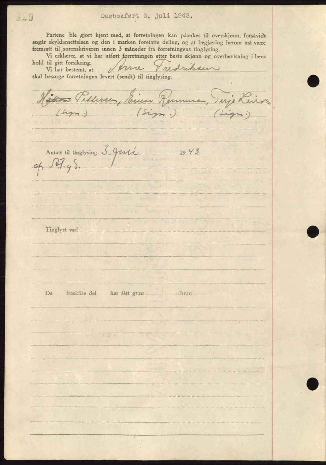 Steigen og Ofoten sorenskriveri, AV/SAT-A-0030/1/2/2C: Mortgage book no. A9-12, 1942-1946, Diary no: : 1063/1943