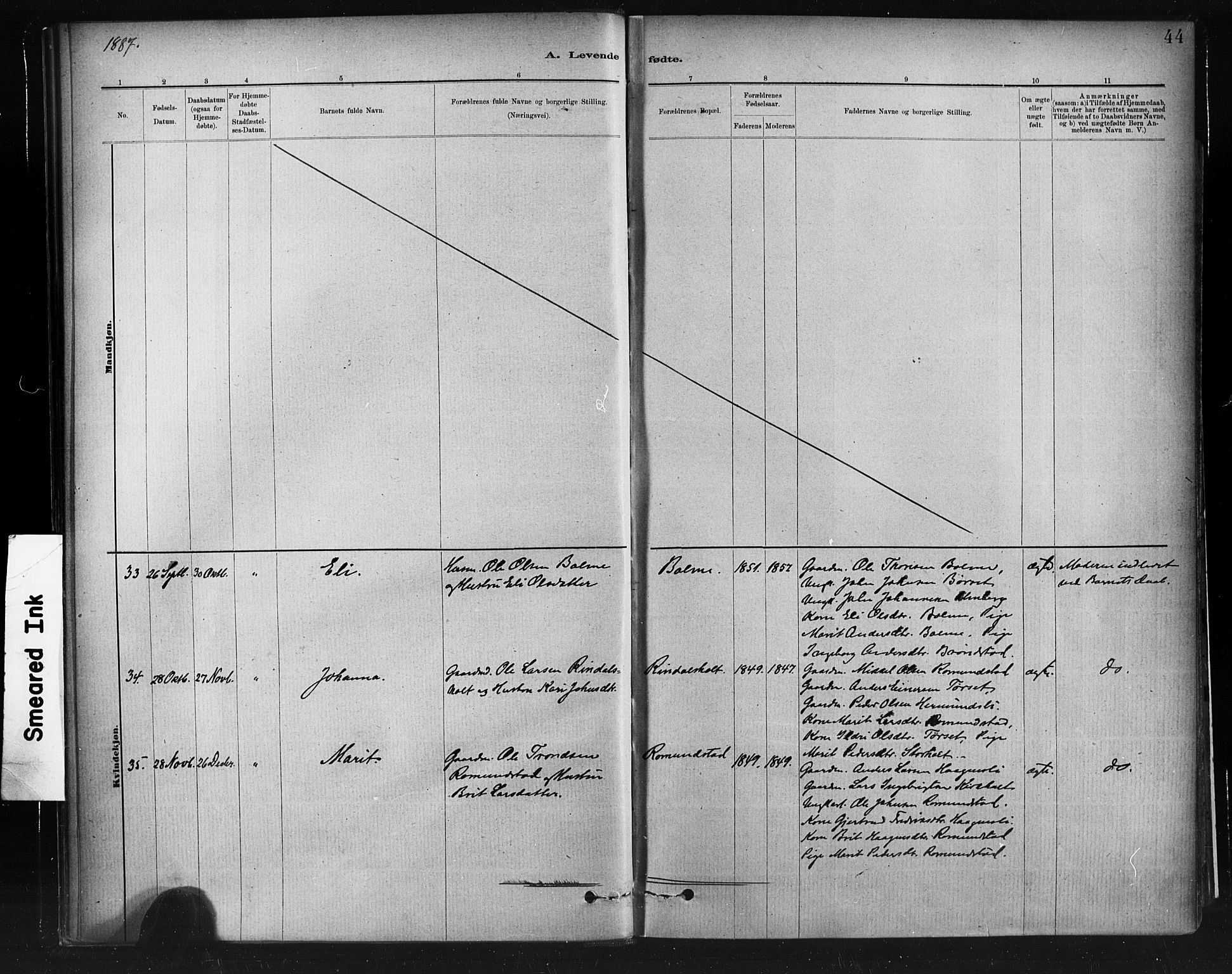 Ministerialprotokoller, klokkerbøker og fødselsregistre - Møre og Romsdal, AV/SAT-A-1454/598/L1069: Parish register (official) no. 598A03, 1882-1895, p. 44