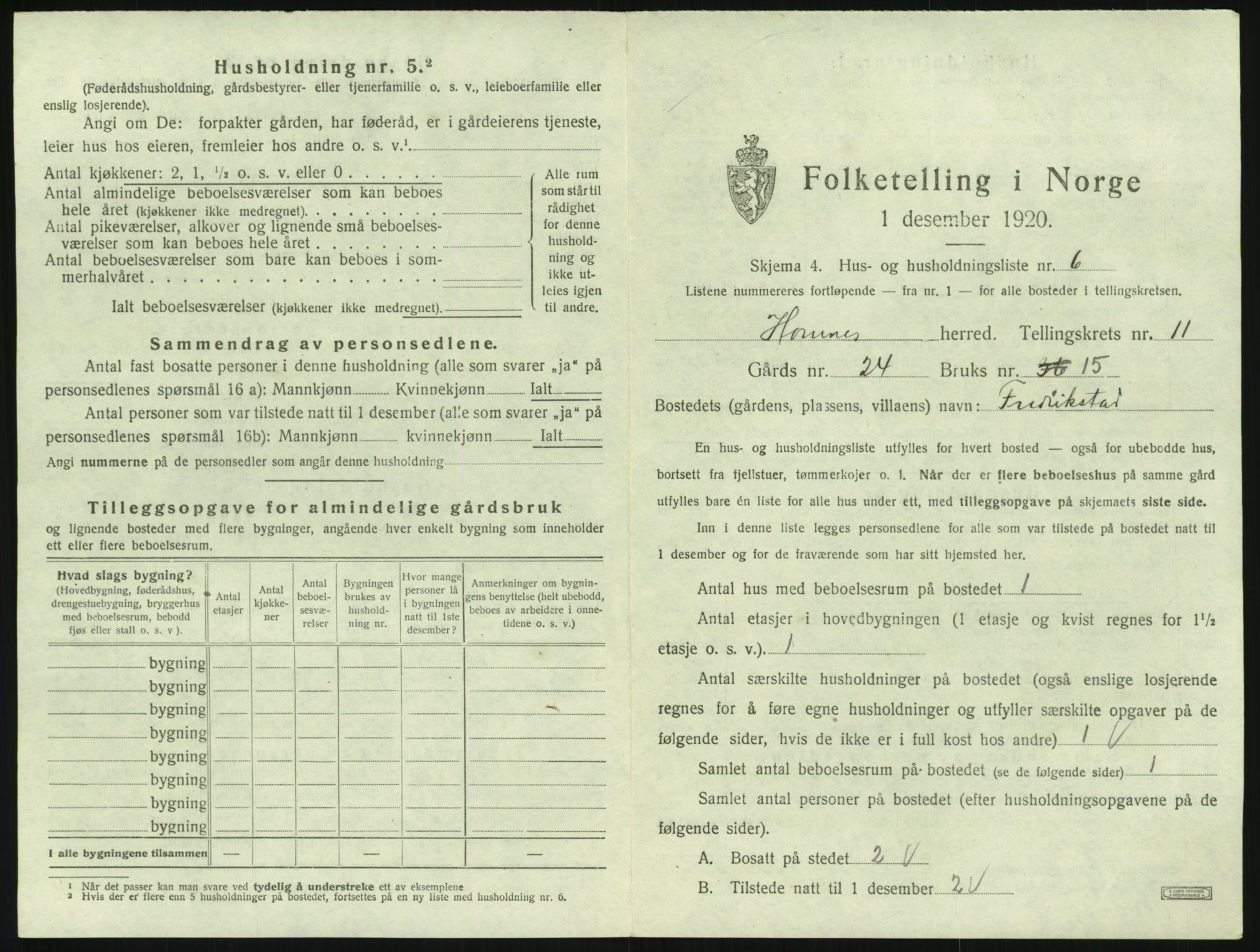 SAK, 1920 census for Hornnes, 1920, p. 441