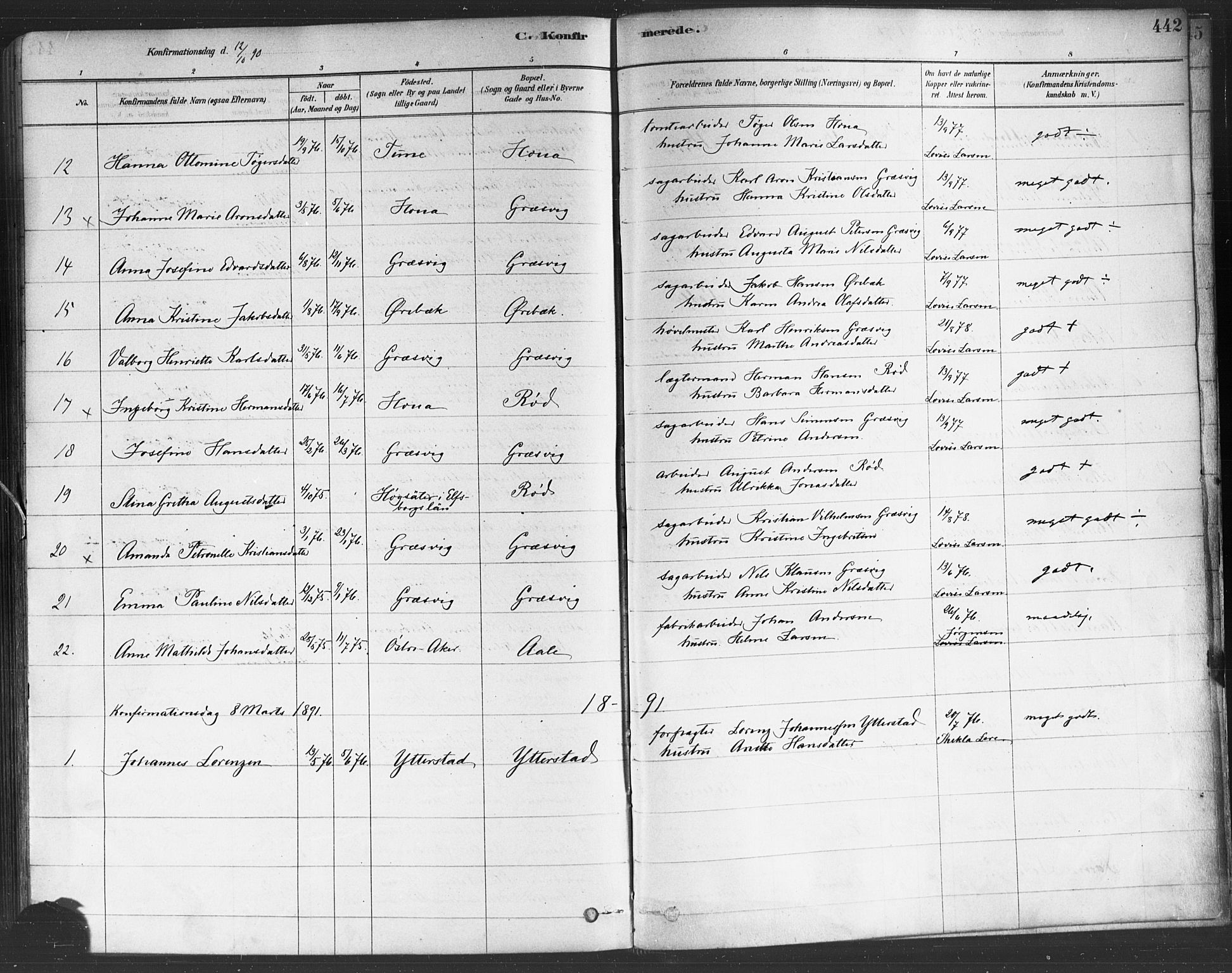 Onsøy prestekontor Kirkebøker, AV/SAO-A-10914/F/Fa/L0005: Parish register (official) no. I 5, 1878-1898, p. 442