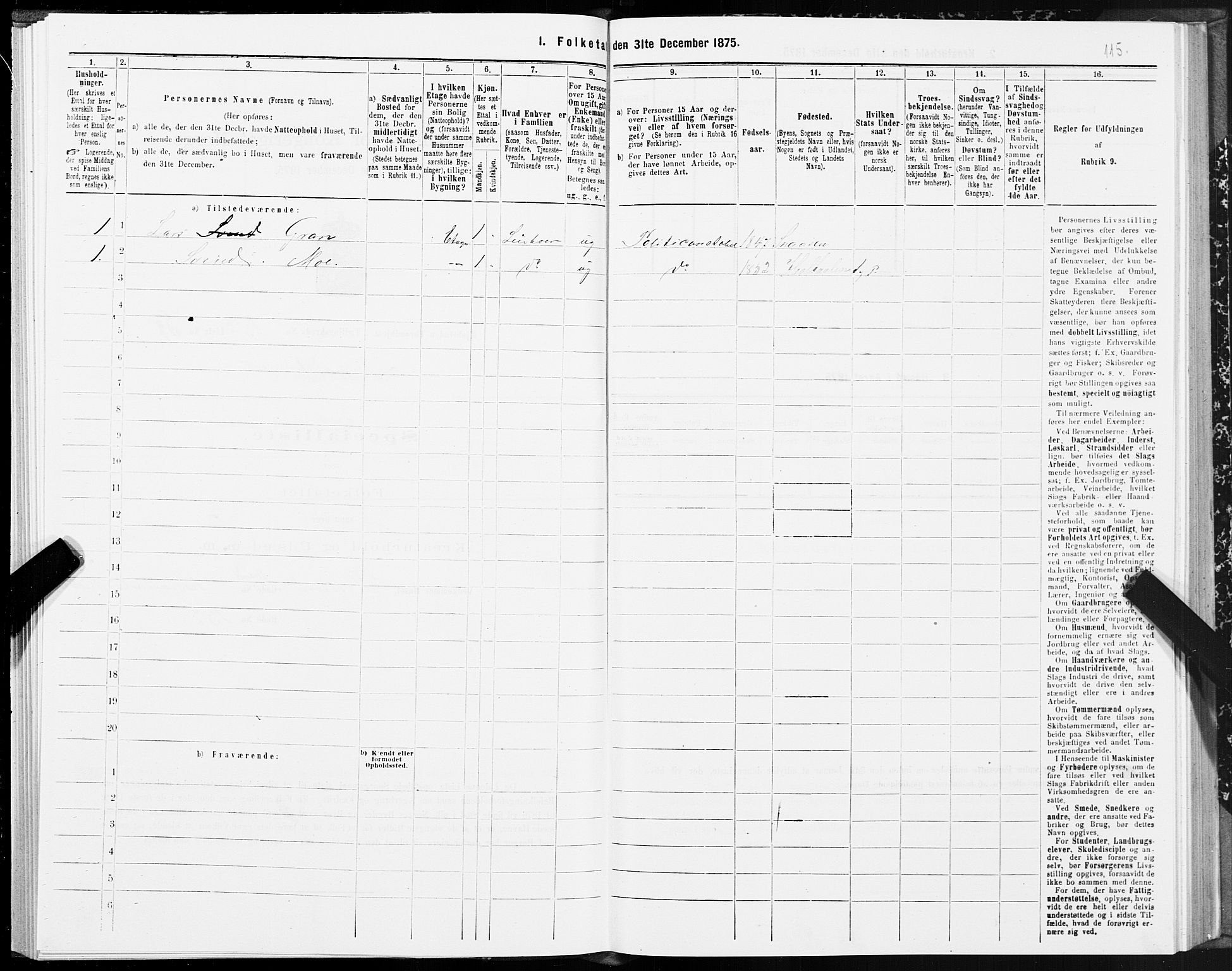 SAT, 1875 census for 1601 Trondheim, 1875, p. 8115