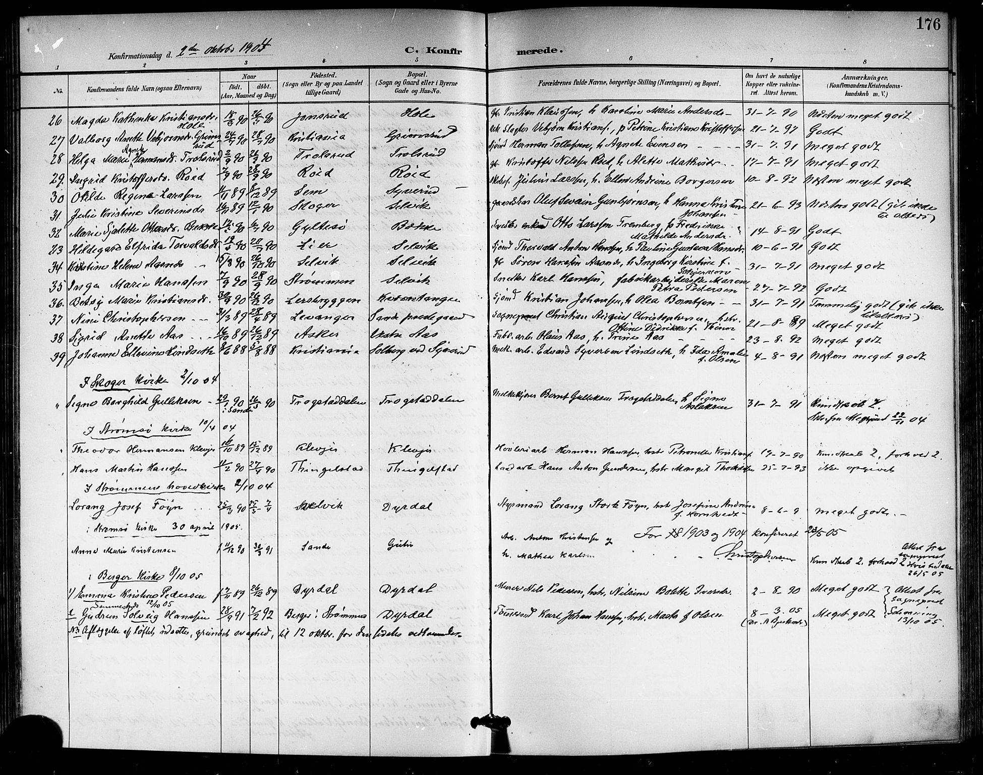 Sande Kirkebøker, SAKO/A-53/G/Ga/L0004: Parish register (copy) no. 4, 1895-1918, p. 176