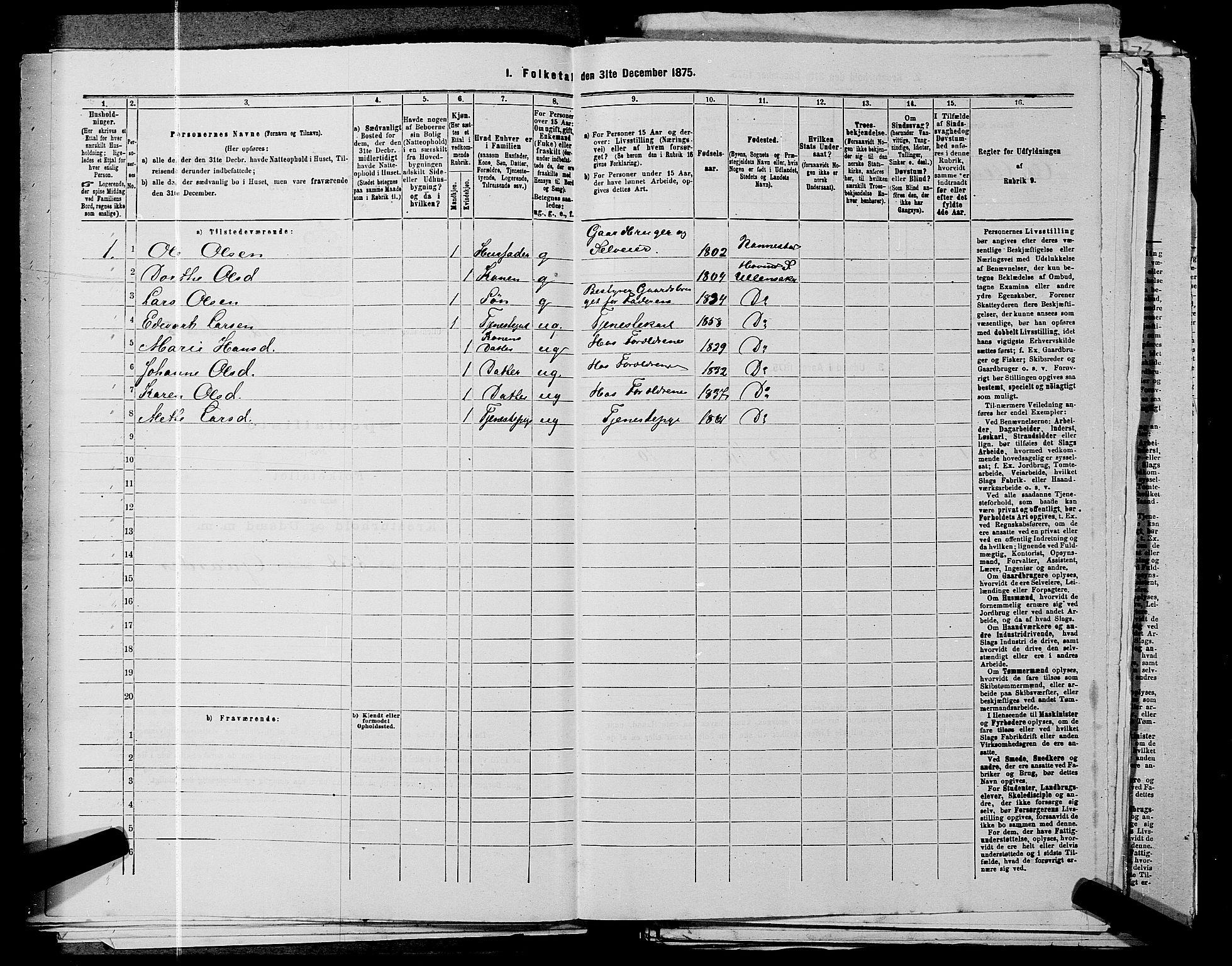 RA, 1875 census for 0235P Ullensaker, 1875, p. 1826