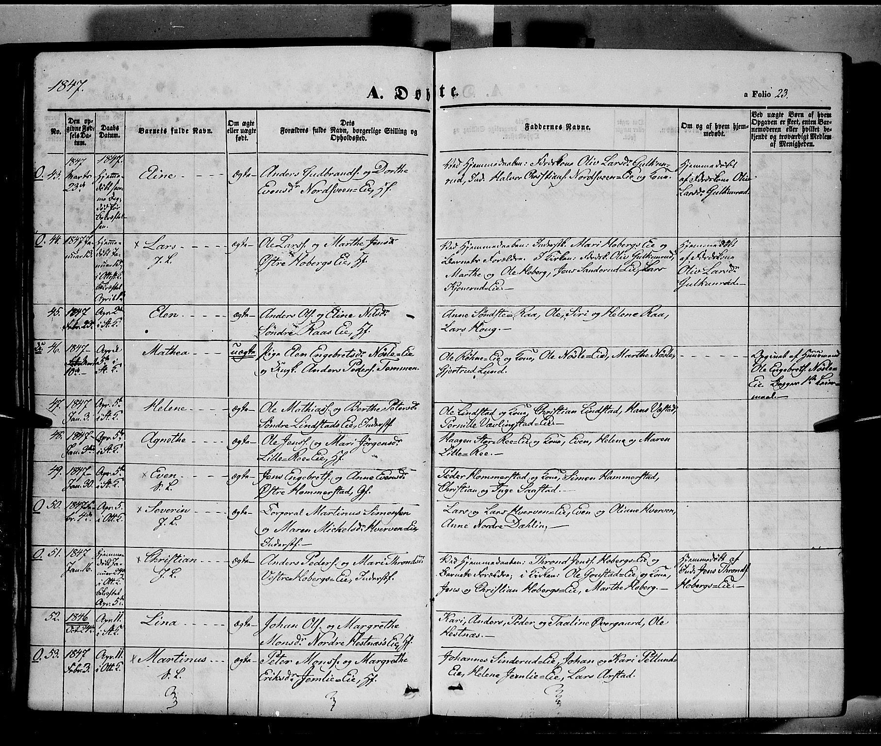 Stange prestekontor, SAH/PREST-002/K/L0011: Parish register (official) no. 11, 1846-1852, p. 23