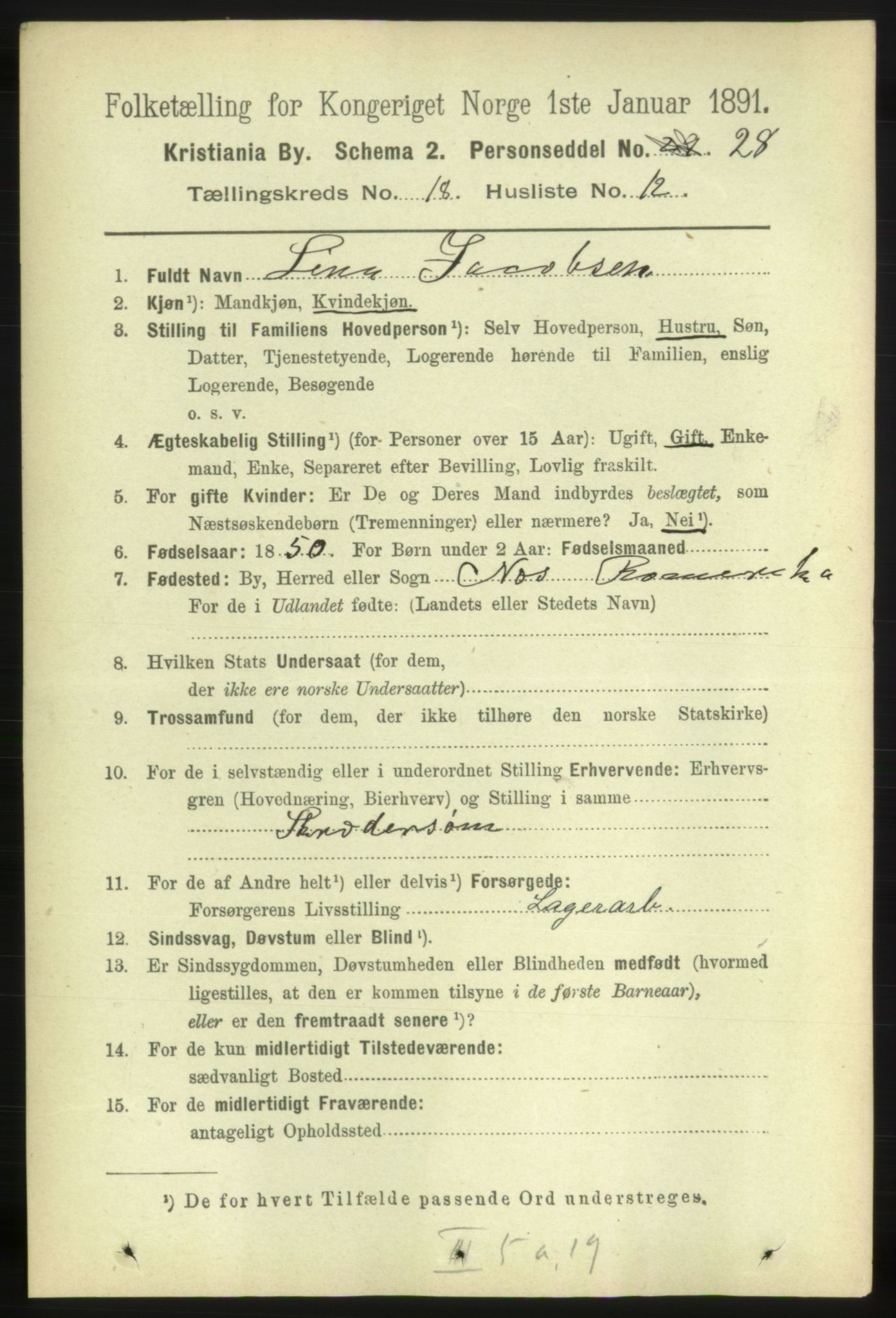 RA, 1891 census for 0301 Kristiania, 1891, p. 9205