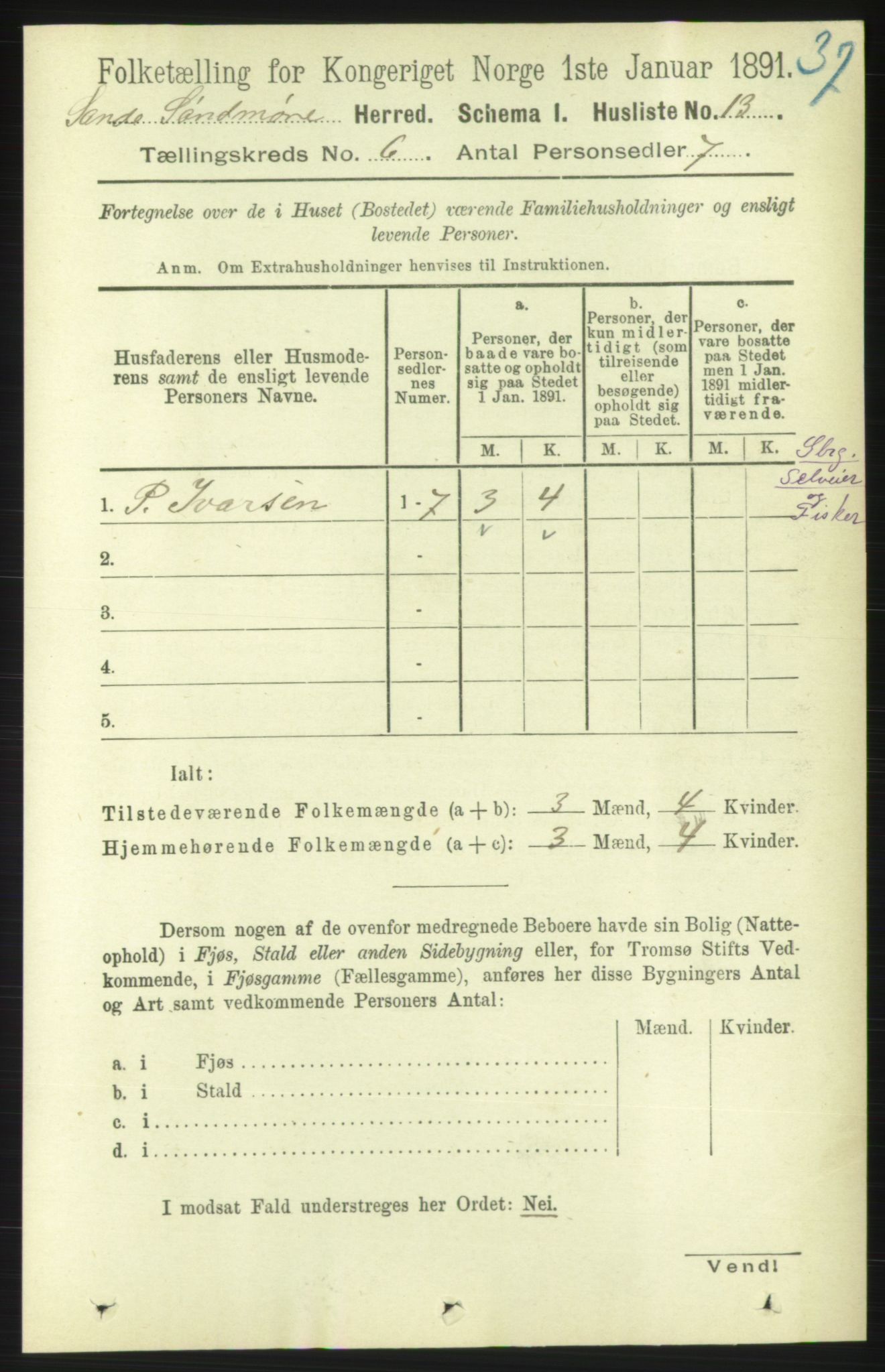 RA, 1891 census for 1514 Sande, 1891, p. 1003