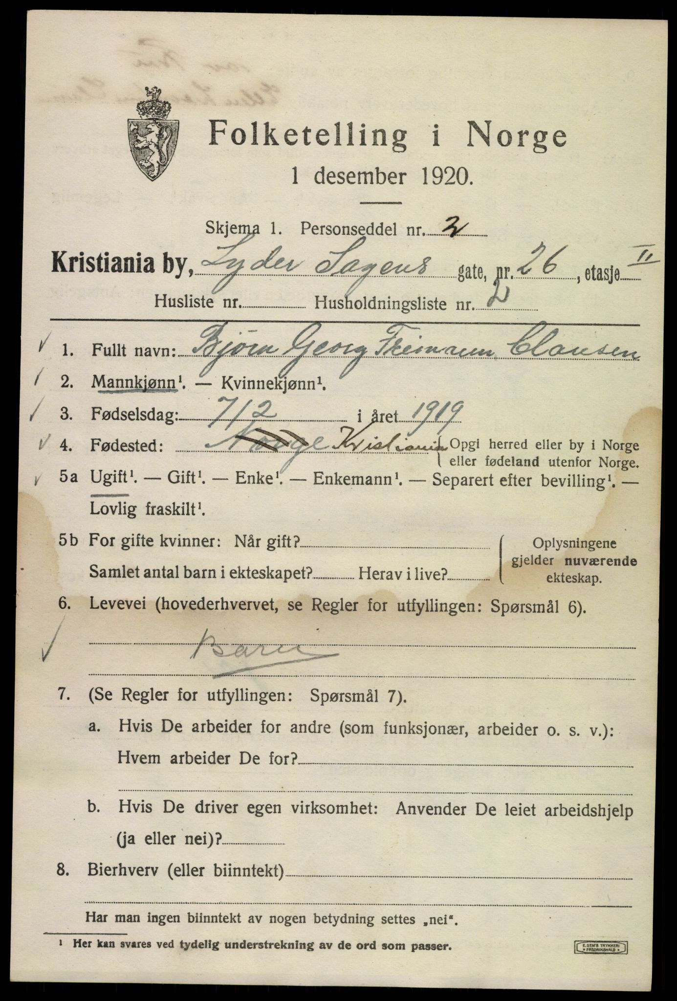 SAO, 1920 census for Kristiania, 1920, p. 366895