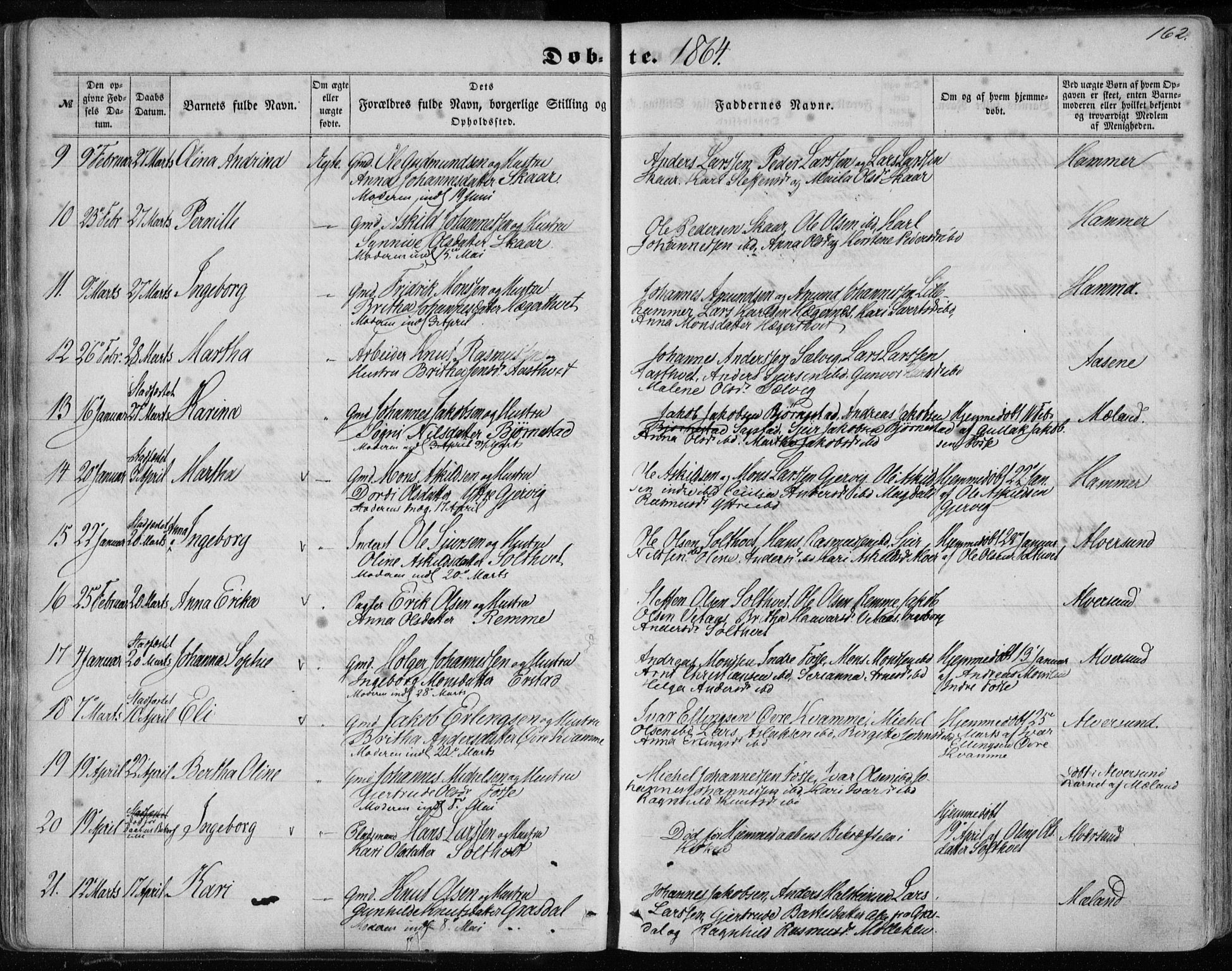 Hamre sokneprestembete, SAB/A-75501/H/Ha/Haa/Haaa/L0014: Parish register (official) no. A 14, 1858-1872, p. 162