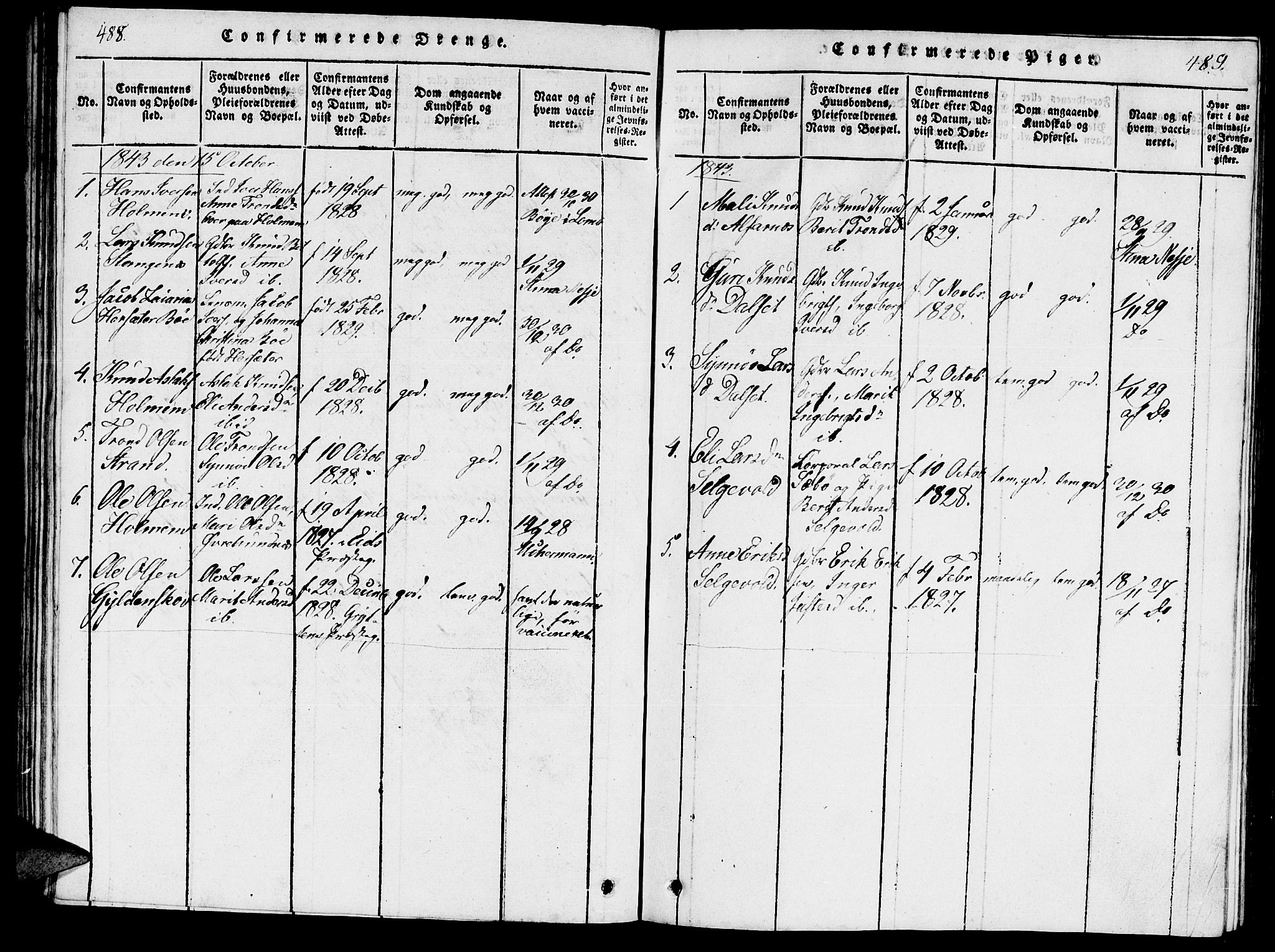 Ministerialprotokoller, klokkerbøker og fødselsregistre - Møre og Romsdal, AV/SAT-A-1454/548/L0613: Parish register (copy) no. 548C01, 1818-1846, p. 488-489