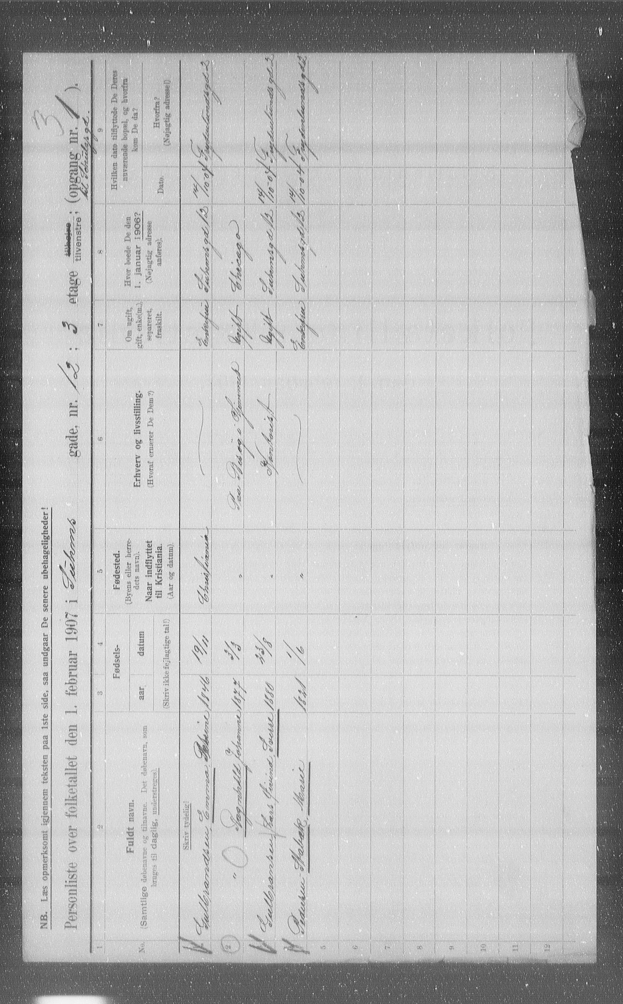 OBA, Municipal Census 1907 for Kristiania, 1907, p. 53289