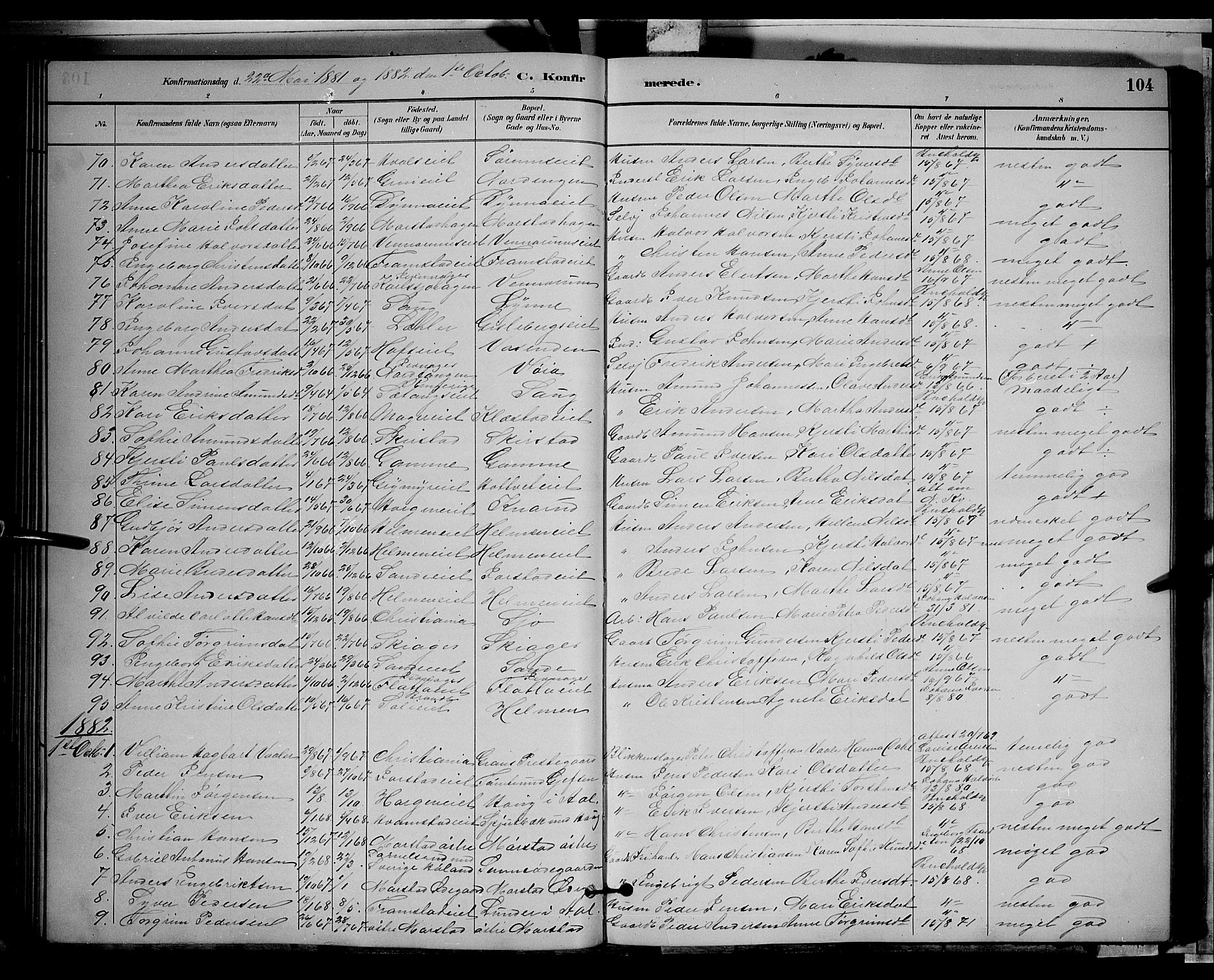 Gran prestekontor, SAH/PREST-112/H/Ha/Hab/L0002: Parish register (copy) no. 2, 1879-1892, p. 104