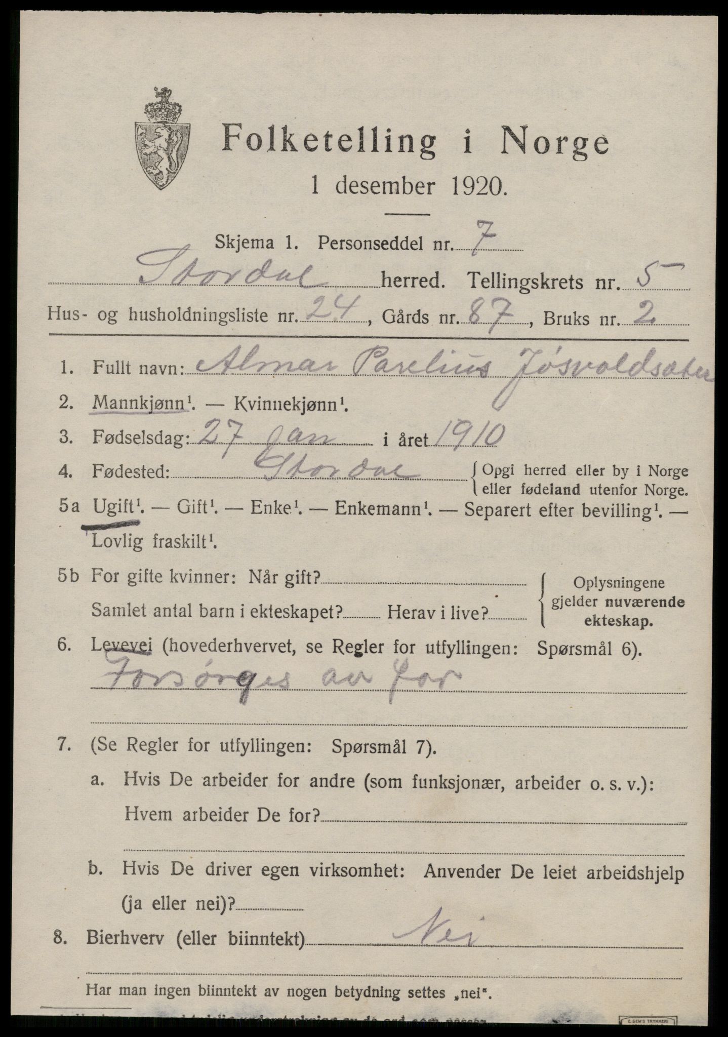 SAT, 1920 census for Stordal, 1920, p. 1790