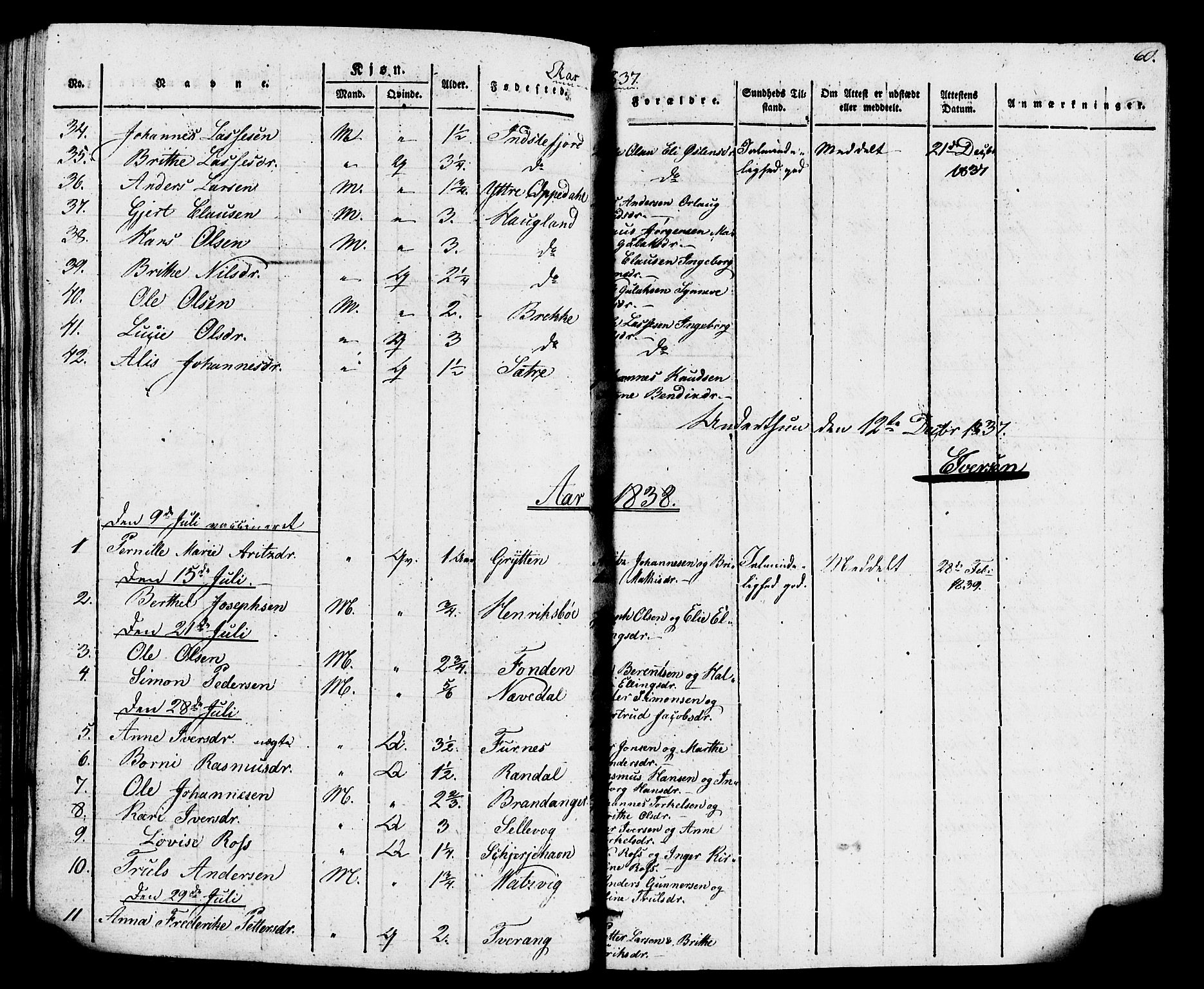 Gulen sokneprestembete, SAB/A-80201/H/Haa/Haaa/L0026: Parish register (official) no. A 26, 1826-1842, p. 60