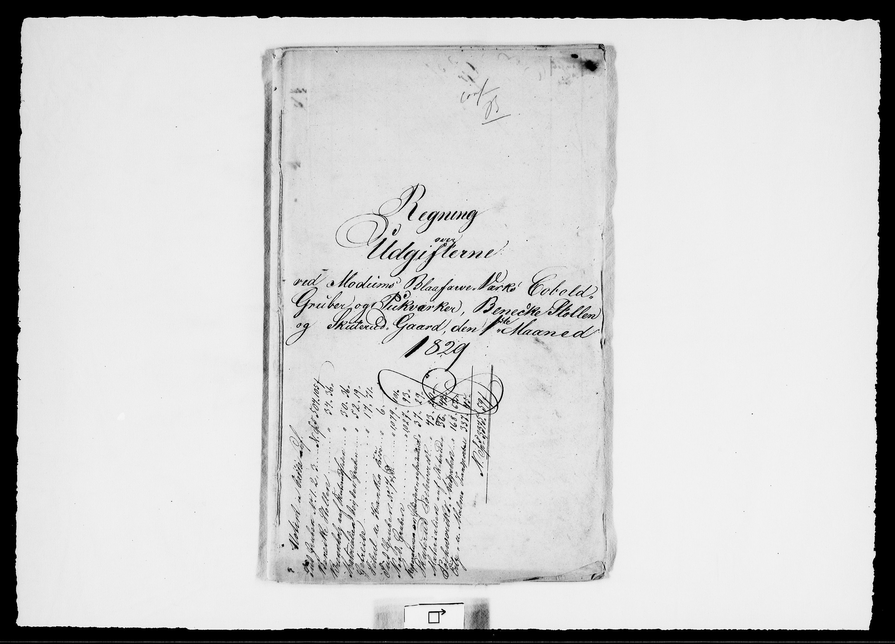 Modums Blaafarveværk, RA/PA-0157/G/Gd/Gdd/L0257/0001: -- / Regning over gruver pukkverk m.v., 1829-1830, p. 2
