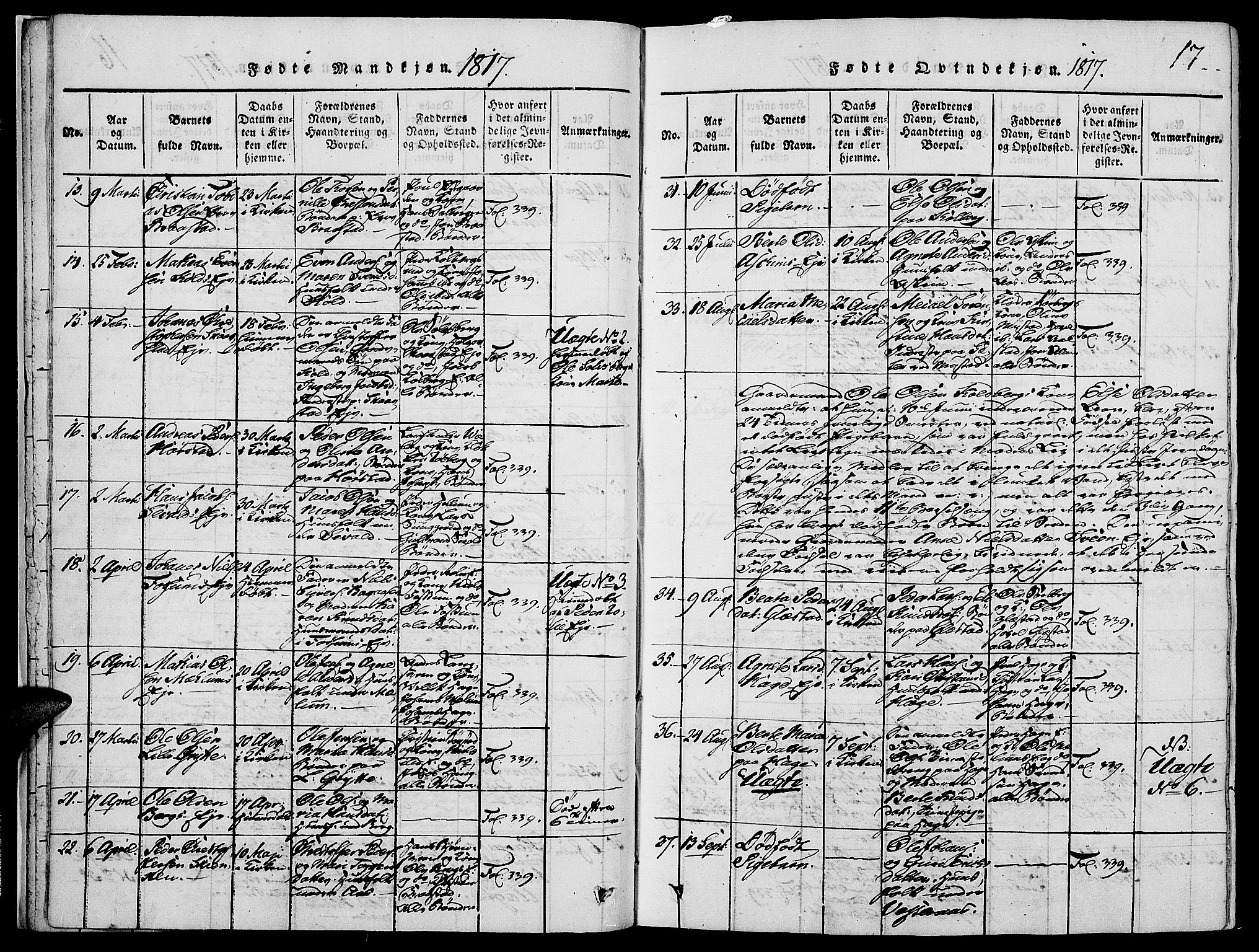 Vardal prestekontor, AV/SAH-PREST-100/H/Ha/Haa/L0004: Parish register (official) no. 4, 1814-1831, p. 17