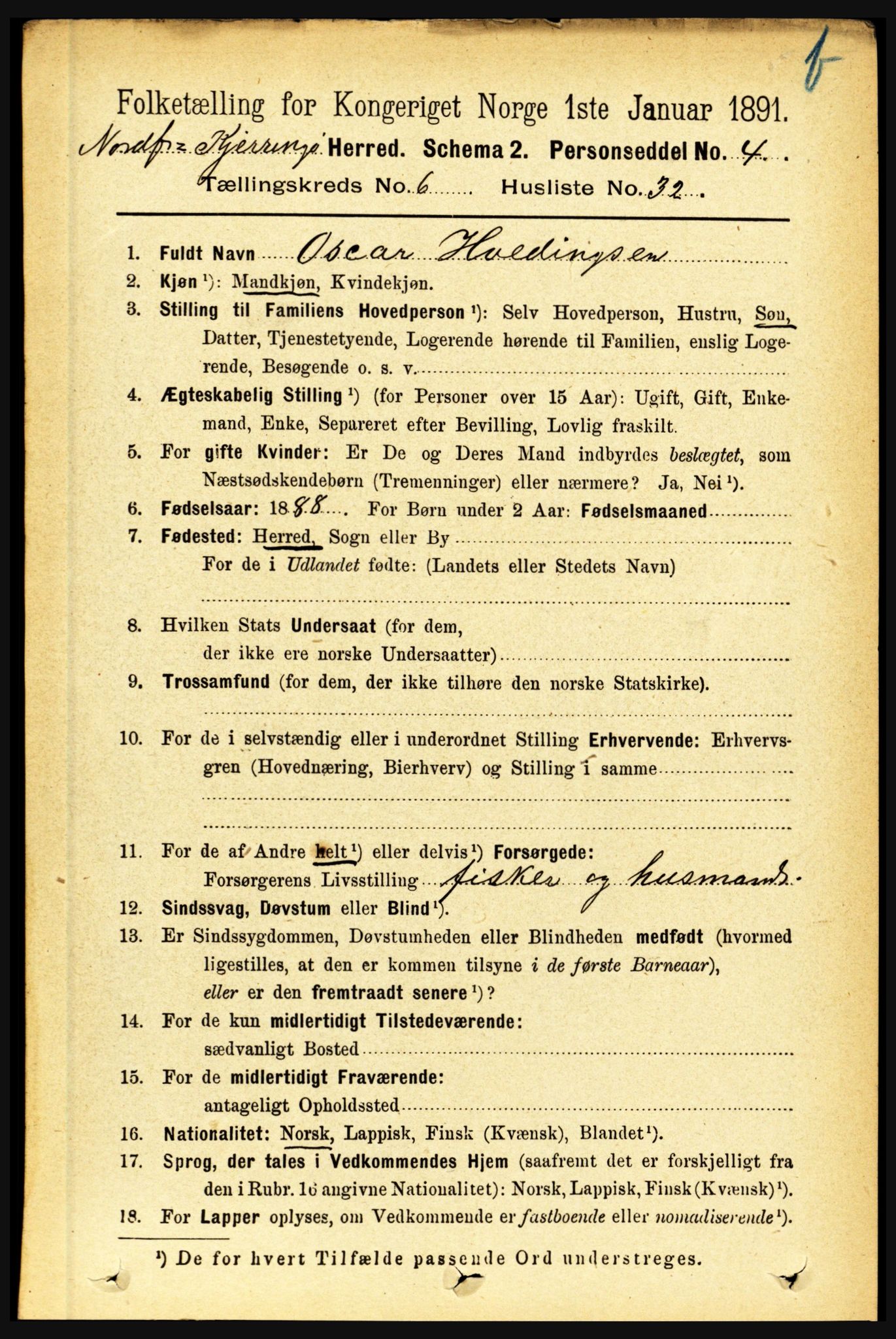 RA, 1891 census for 1846 Nordfold-Kjerringøy, 1891, p. 1605