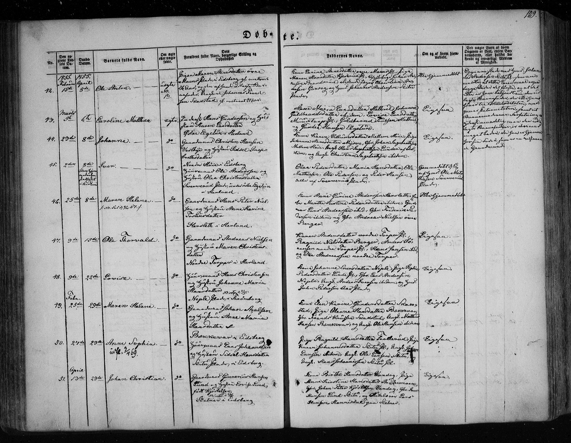 Eidsberg prestekontor Kirkebøker, AV/SAO-A-10905/F/Fa/L0009: Parish register (official) no. I 9, 1849-1856, p. 129