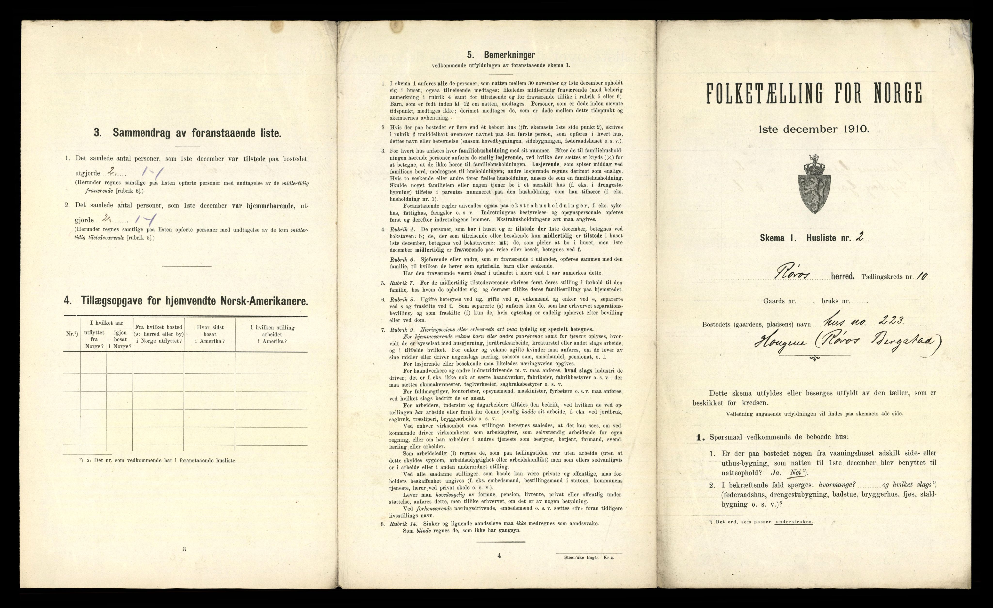 RA, 1910 census for Røros, 1910, p. 1183