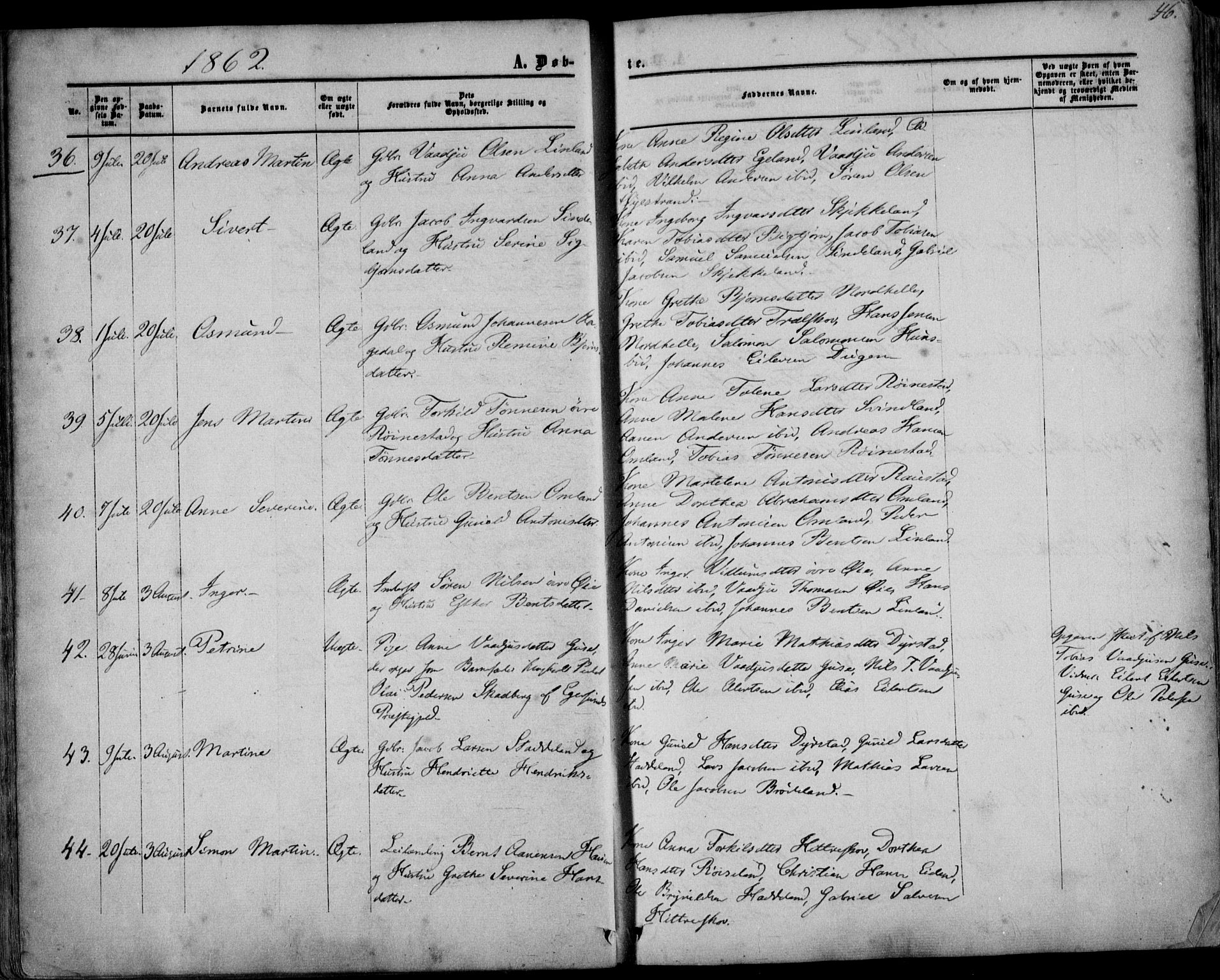 Kvinesdal sokneprestkontor, SAK/1111-0026/F/Fa/Fab/L0006: Parish register (official) no. A 6, 1857-1869, p. 46