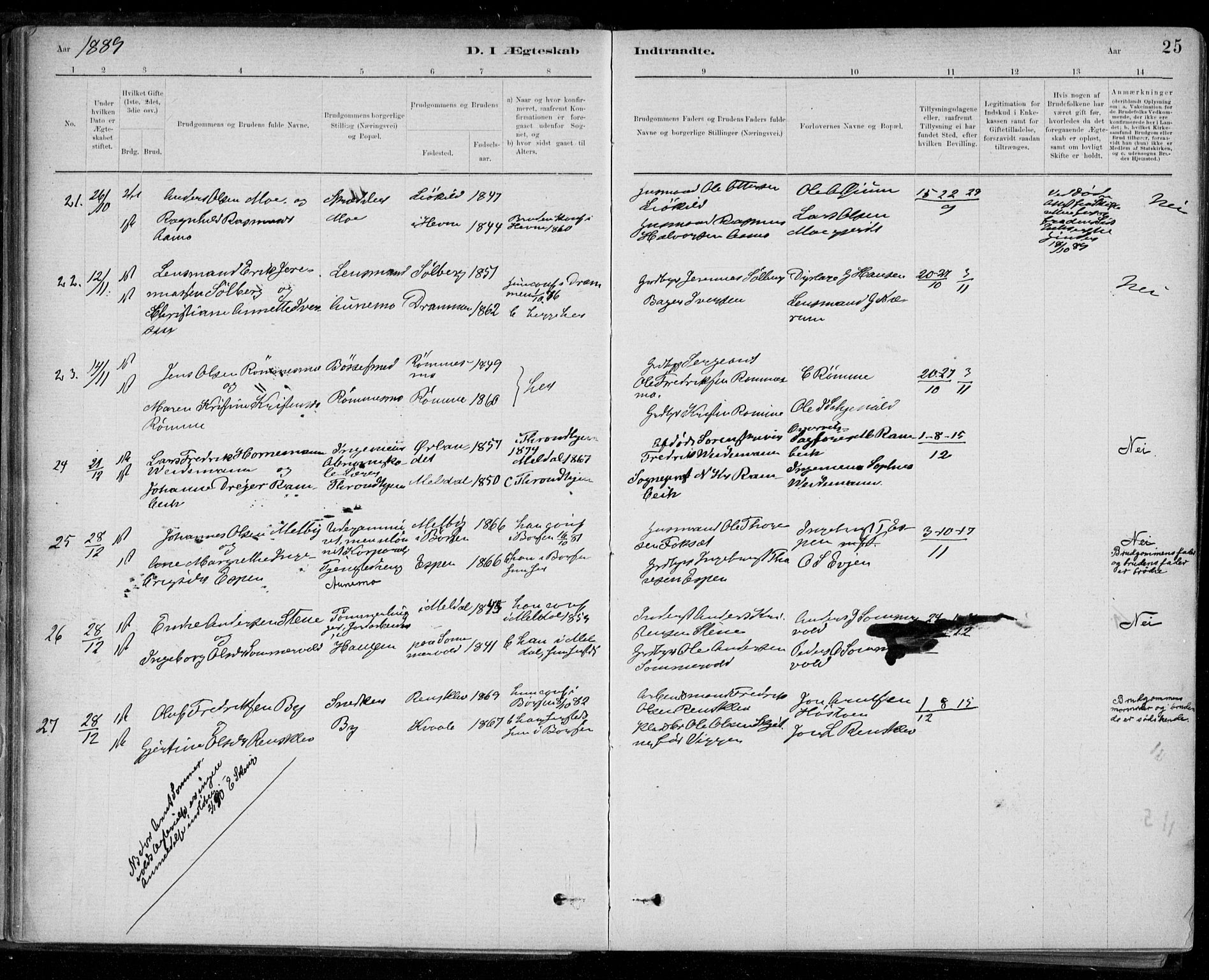 Ministerialprotokoller, klokkerbøker og fødselsregistre - Sør-Trøndelag, AV/SAT-A-1456/668/L0810: Parish register (official) no. 668A10, 1881-1894, p. 25