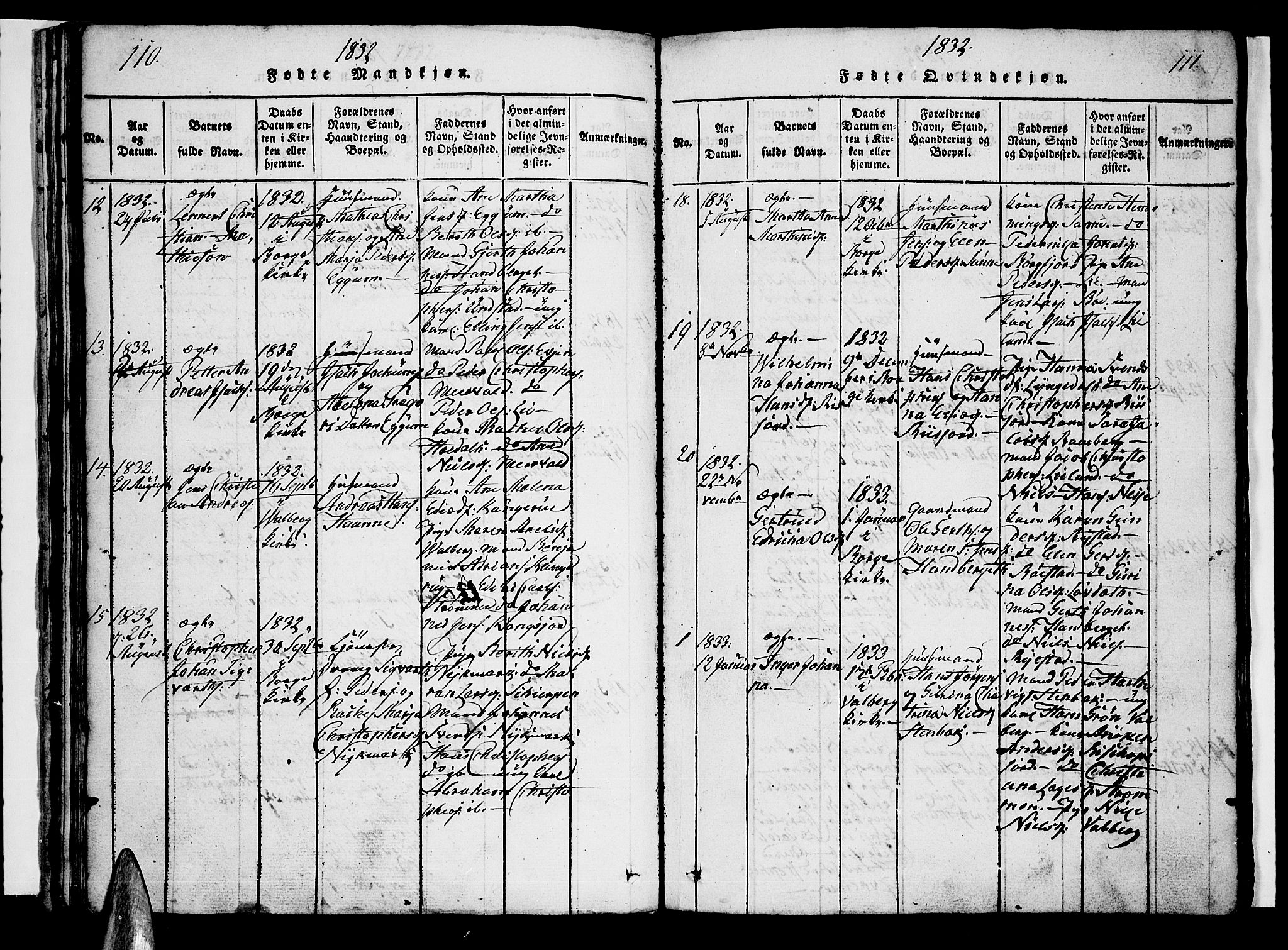Ministerialprotokoller, klokkerbøker og fødselsregistre - Nordland, SAT/A-1459/880/L1130: Parish register (official) no. 880A04, 1821-1843, p. 110-111