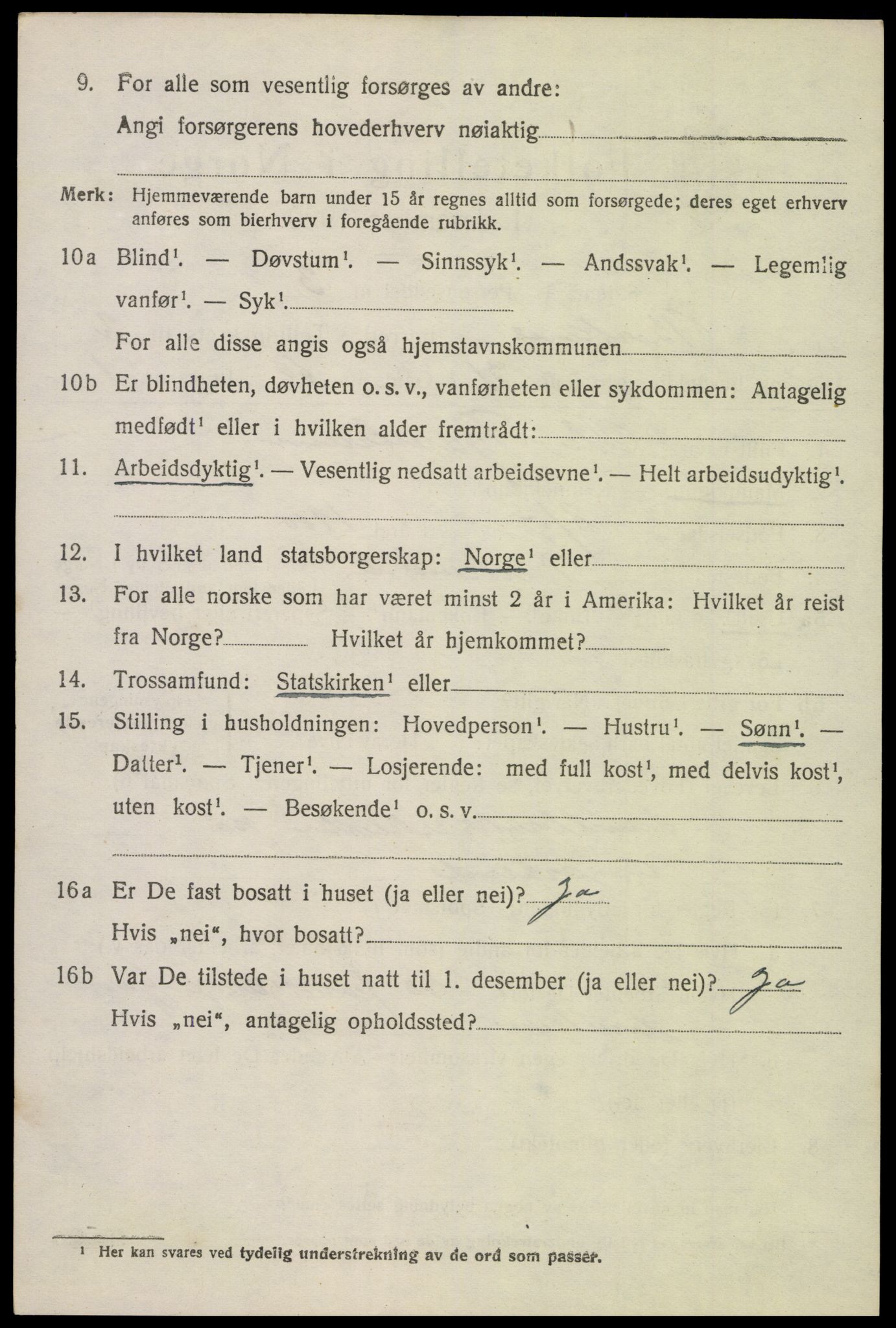 SAK, 1920 census for Birkenes, 1920, p. 1416