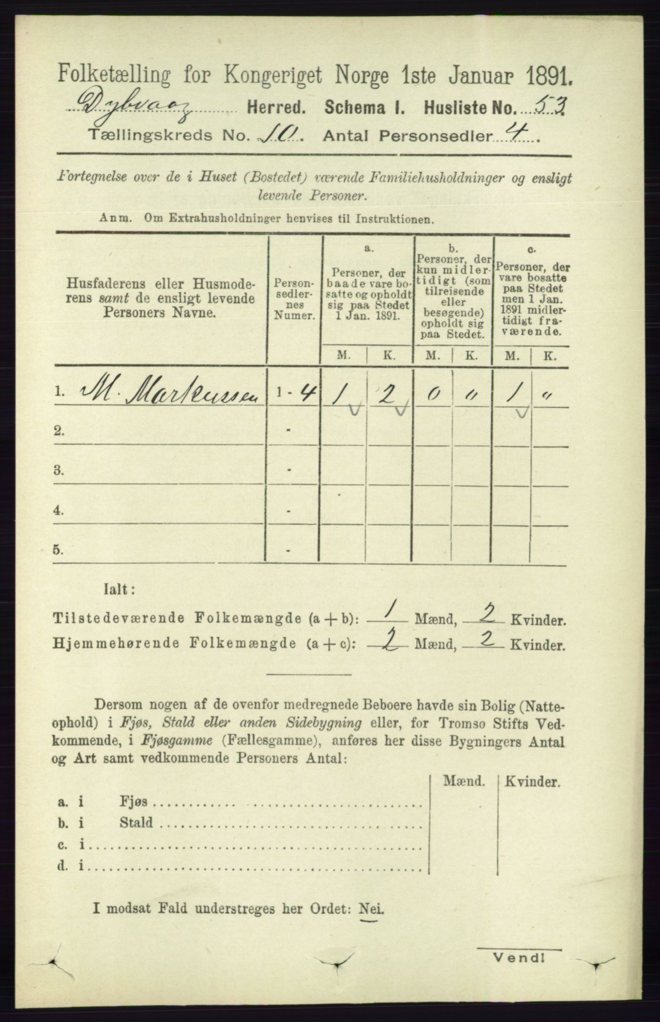 RA, 1891 census for 0915 Dypvåg, 1891, p. 3675