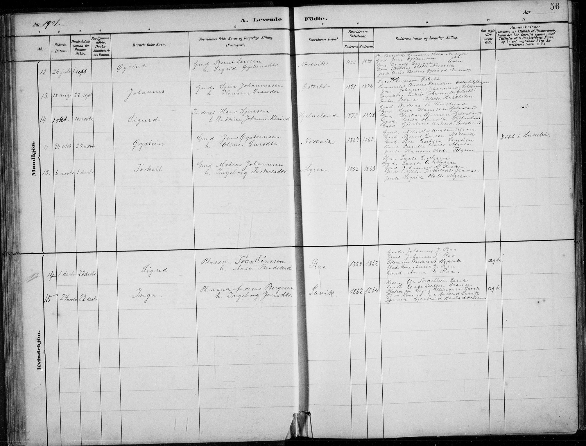 Lavik sokneprestembete, SAB/A-80901: Parish register (copy) no. A 2, 1882-1910, p. 56
