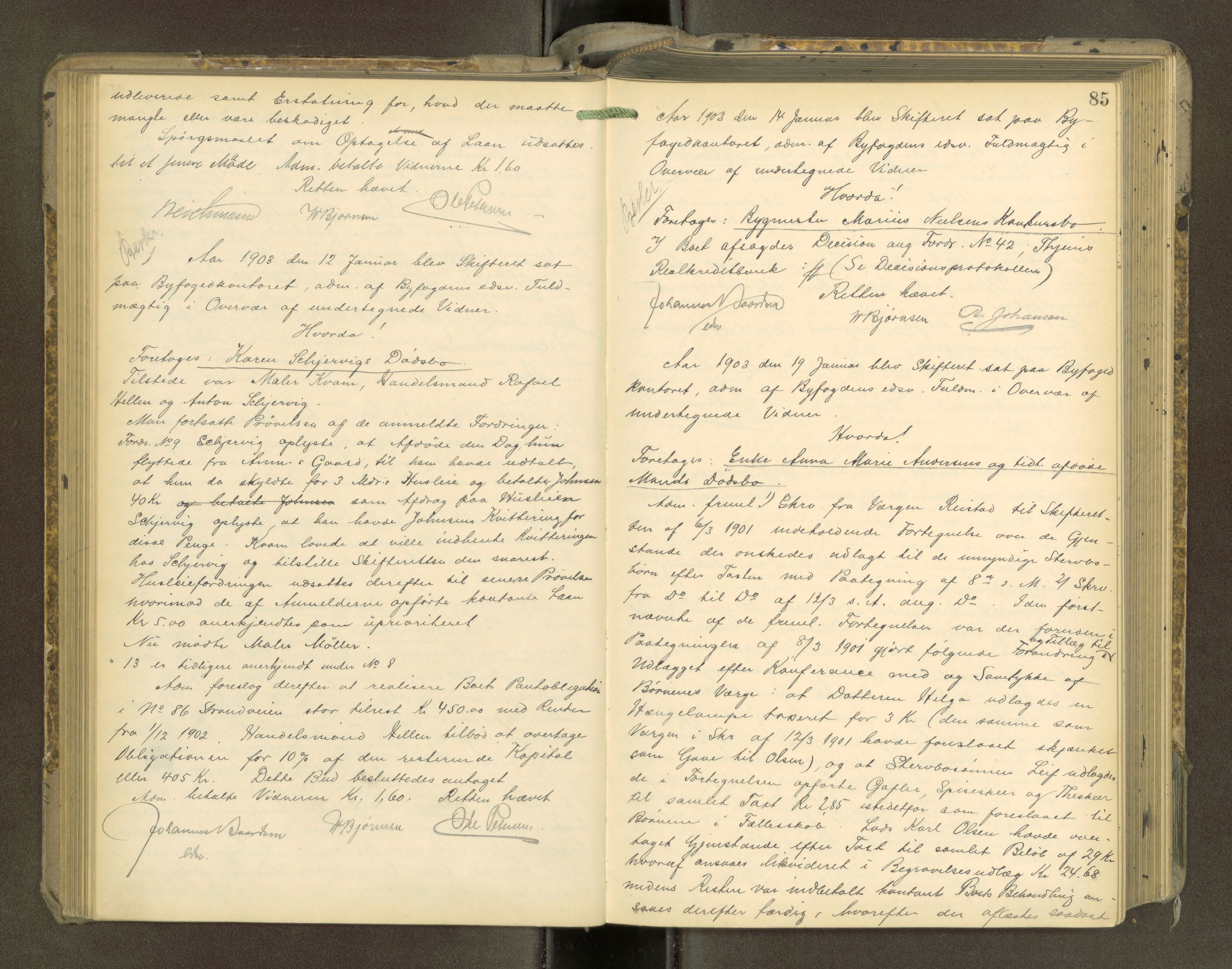 Trondheim byfogd, AV/SAT-A-0003/1/3/3B/L0014: Skiftebehandlingsprotokoll - 10/6-2/8. (u/ register) U, 1902-1905, p. 85