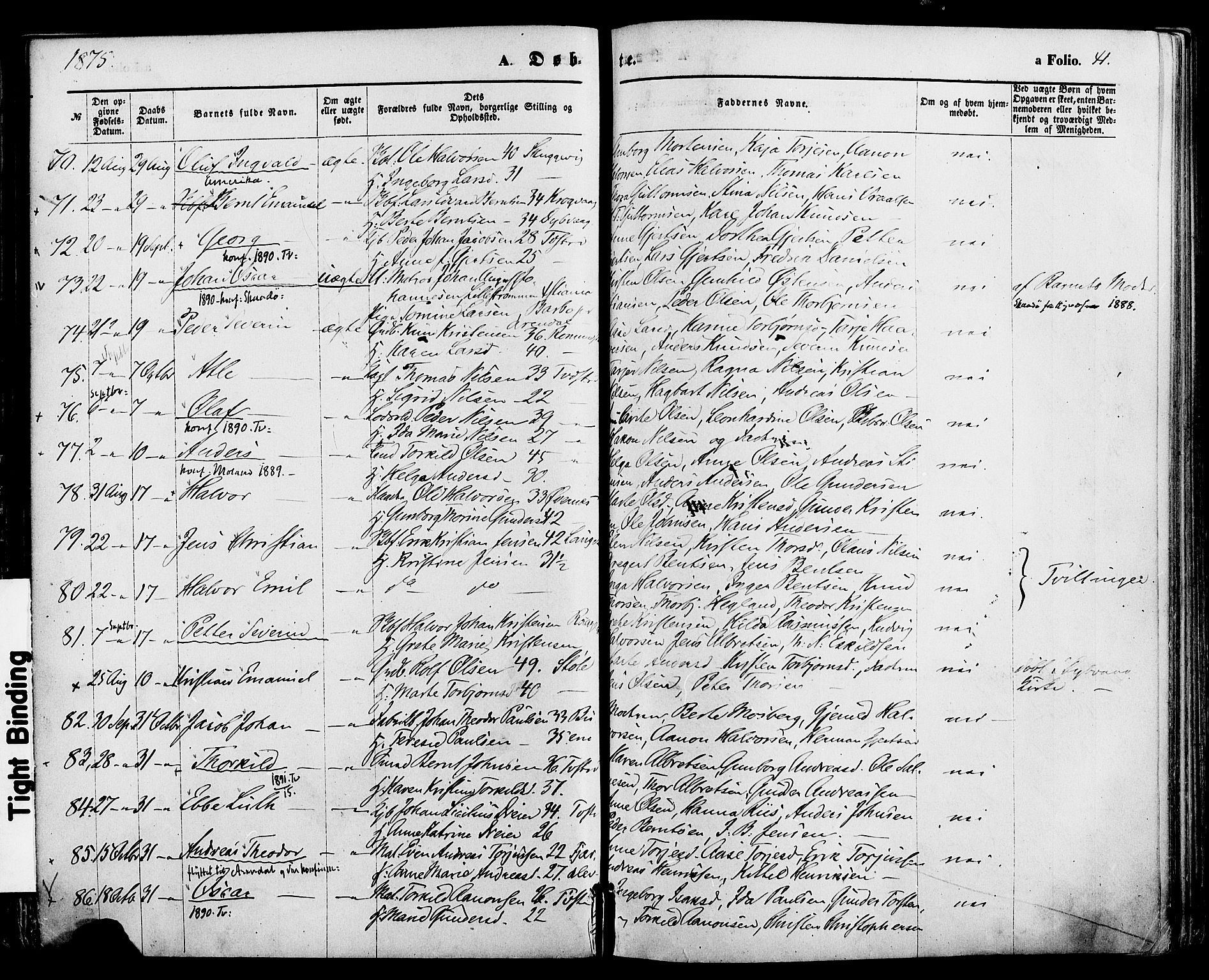 Holt sokneprestkontor, AV/SAK-1111-0021/F/Fa/L0010: Parish register (official) no. A 10, 1872-1885, p. 41