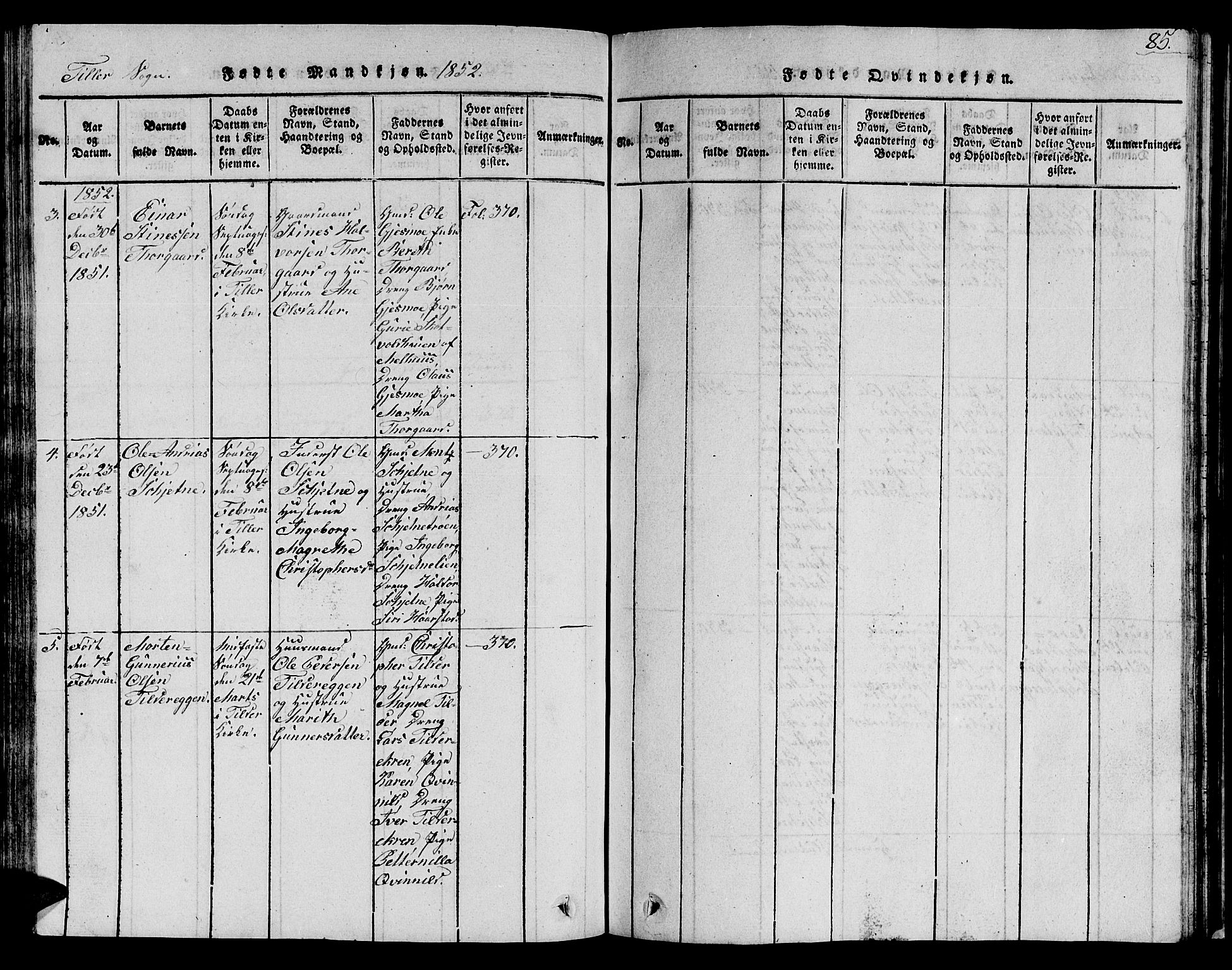 Ministerialprotokoller, klokkerbøker og fødselsregistre - Sør-Trøndelag, SAT/A-1456/621/L0458: Parish register (copy) no. 621C01, 1816-1865, p. 85
