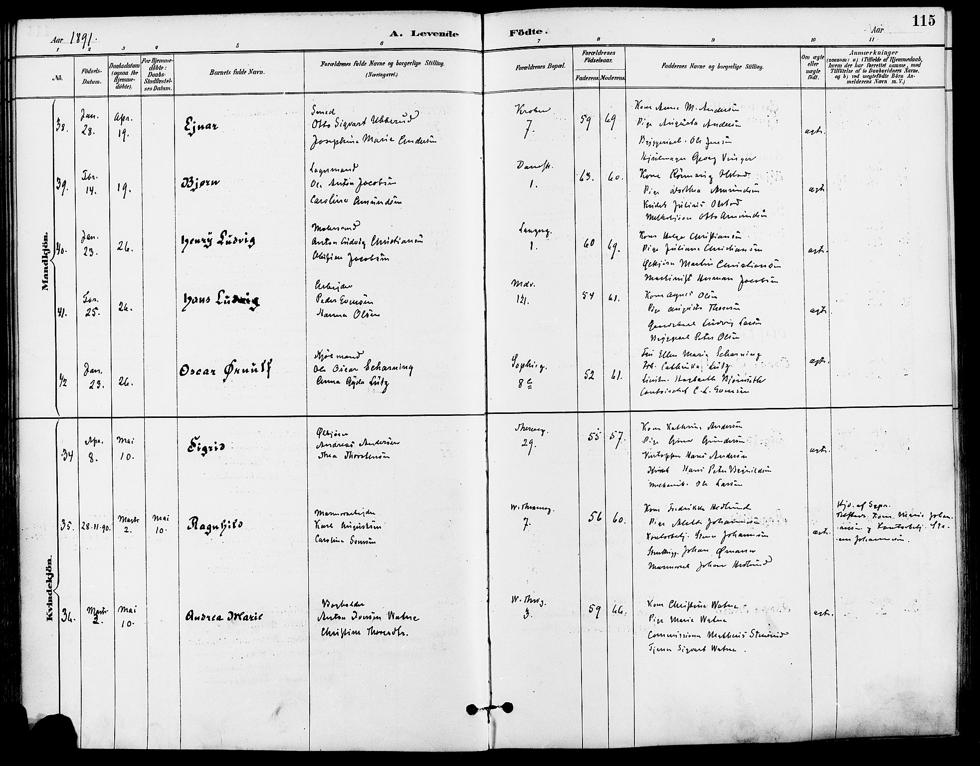 Gamle Aker prestekontor Kirkebøker, AV/SAO-A-10617a/F/L0008: Parish register (official) no. 8, 1887-1896, p. 115