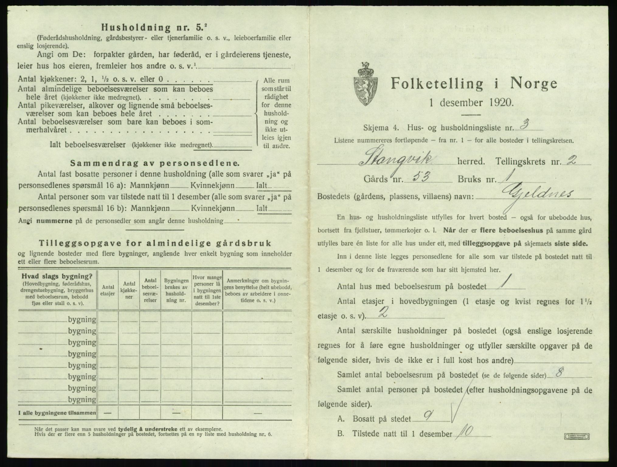 SAT, 1920 census for Stangvik, 1920, p. 150