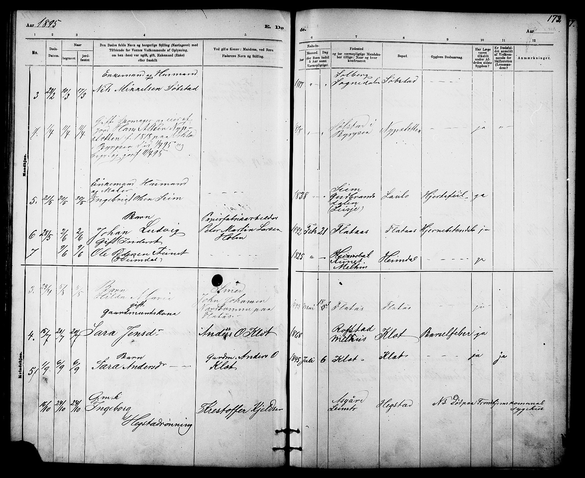 Ministerialprotokoller, klokkerbøker og fødselsregistre - Sør-Trøndelag, AV/SAT-A-1456/613/L0395: Parish register (copy) no. 613C03, 1887-1909, p. 172