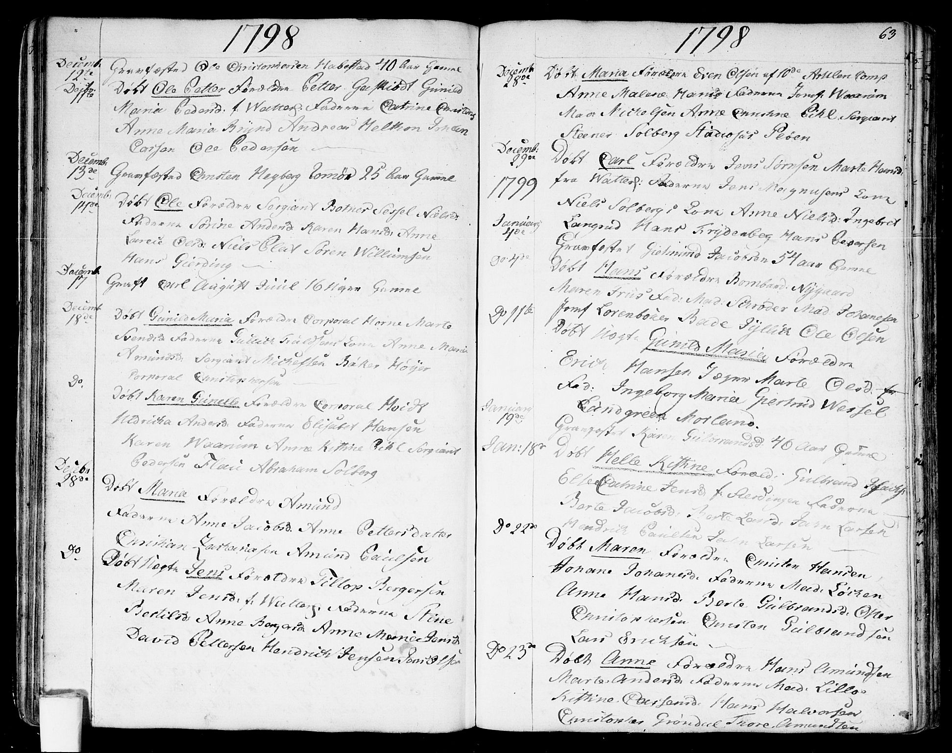 Garnisonsmenigheten Kirkebøker, SAO/A-10846/G/Ga/L0001: Parish register (copy) no. 1, 1796-1814, p. 62-63