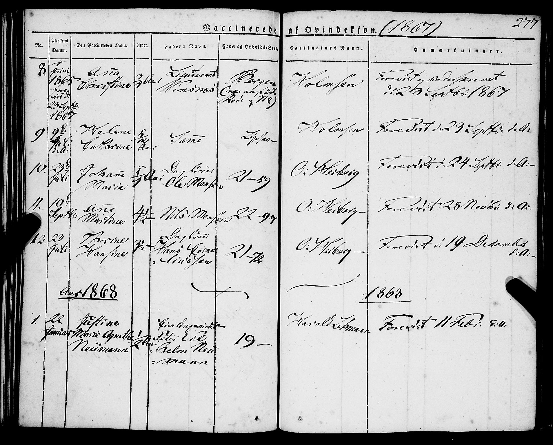Korskirken sokneprestembete, SAB/A-76101/H/Haa/L0050: Parish register (official) no. F 1, 1821-1869, p. 277