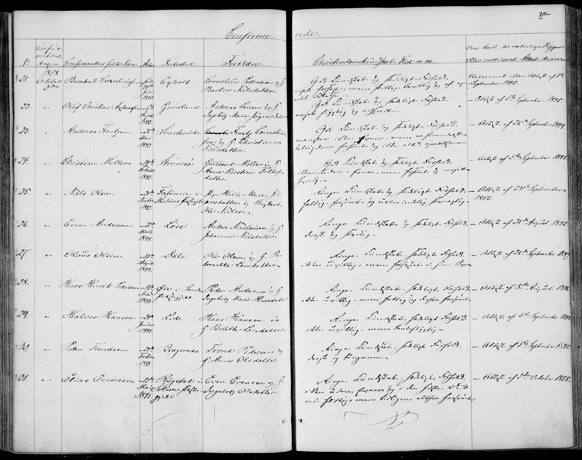 Skoger kirkebøker, AV/SAKO-A-59/F/Fa/L0003: Parish register (official) no. I 3, 1842-1861, p. 211