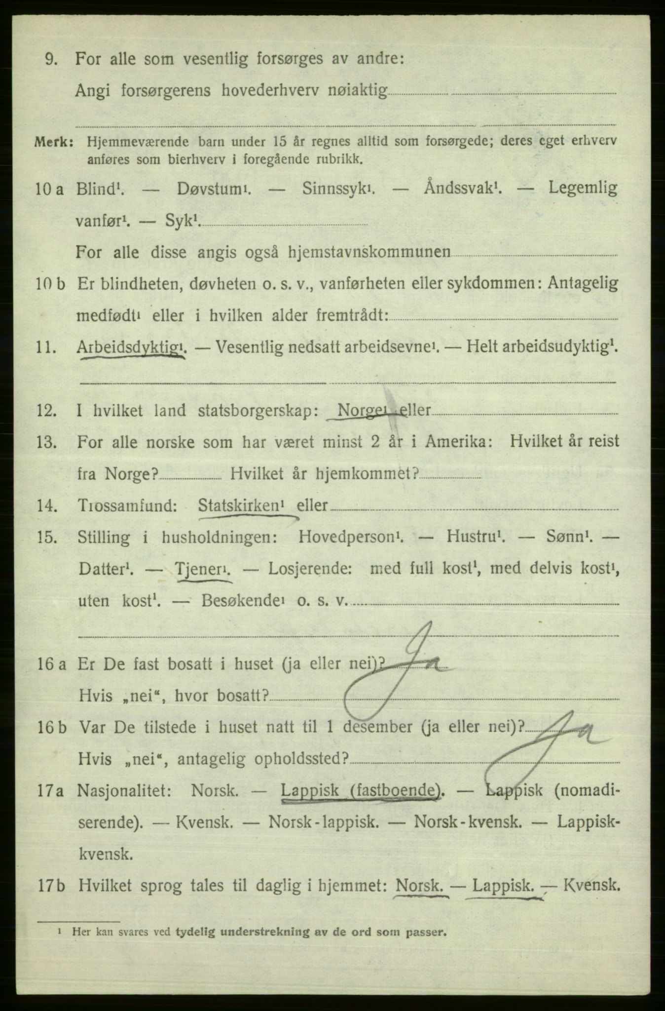 SATØ, 1920 census for Tana, 1920, p. 1151