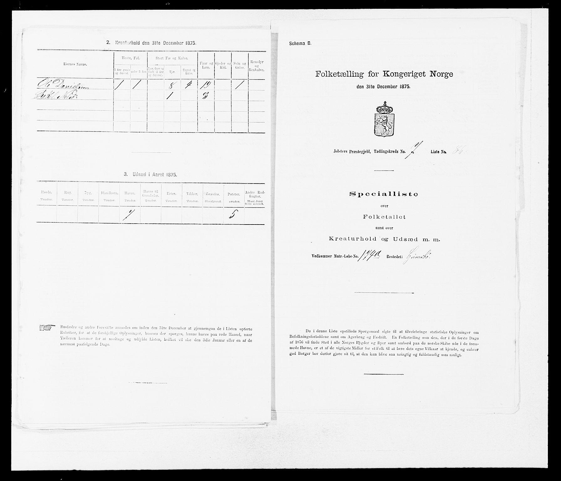 SAB, 1875 census for 1431P Jølster, 1875, p. 696