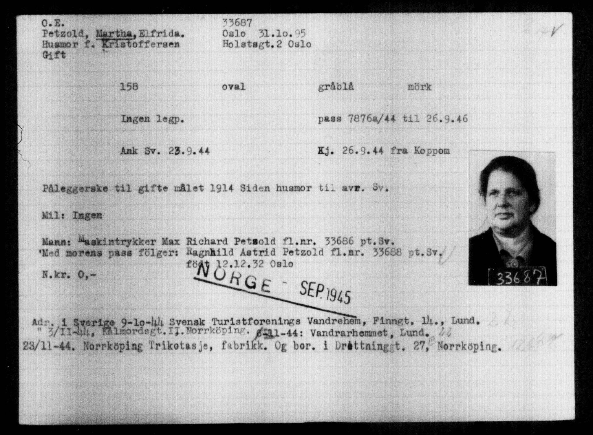 Utenriksstasjonene, Legasjonen i Stockholm, Flyktningkontoret, AV/RA-S-6753/V/Va/L0013: Kjesäterkartoteket, flyktninger med registreringsnr. 31500-34731, 1940-1945, p. 2307