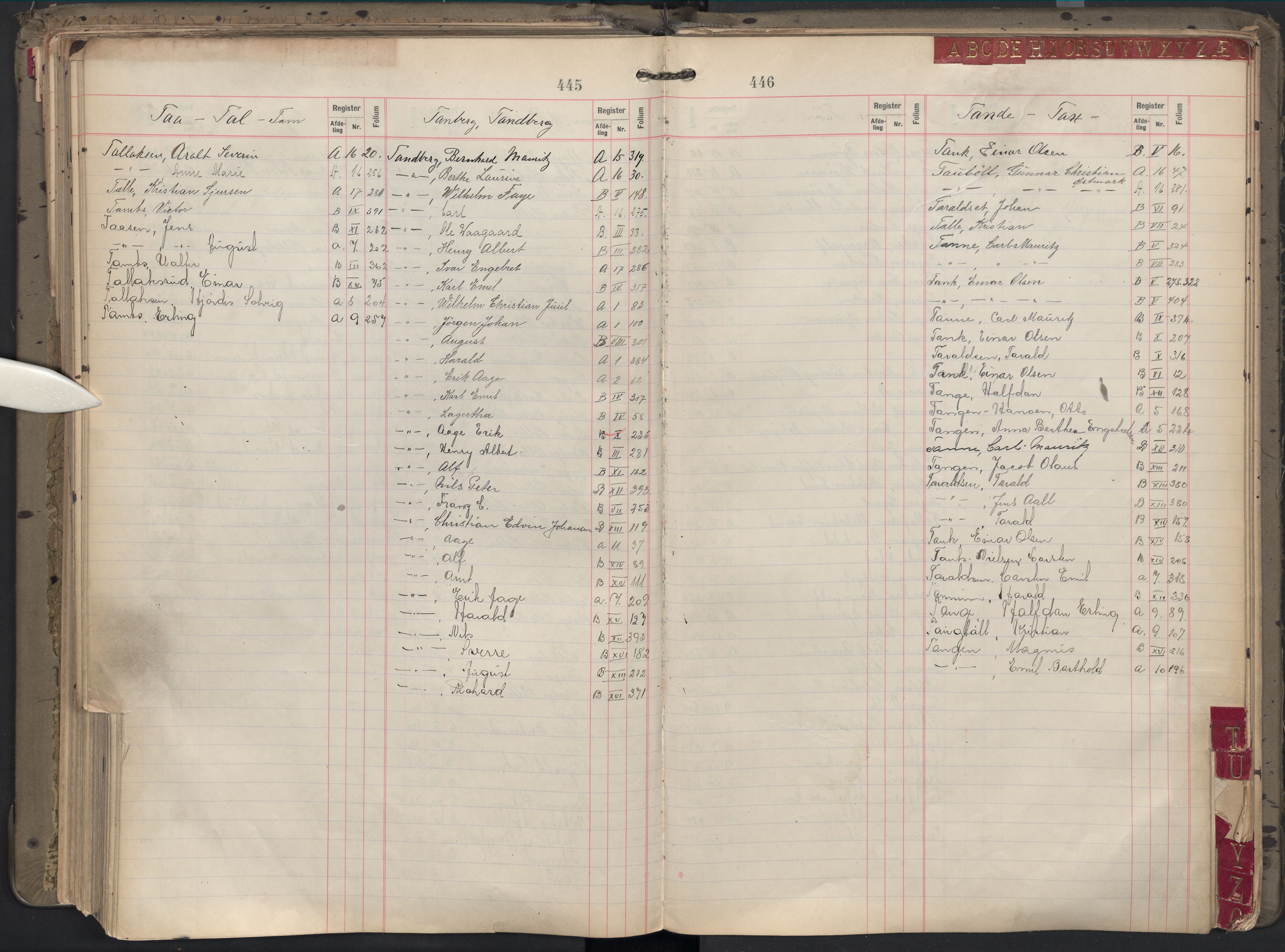Oslo byfogd avd. II, AV/SAO-A-10942/G/Ga/Gab/L0002: Personregister: A 1-17, B 1-17, C 1, 1907, p. 445-446