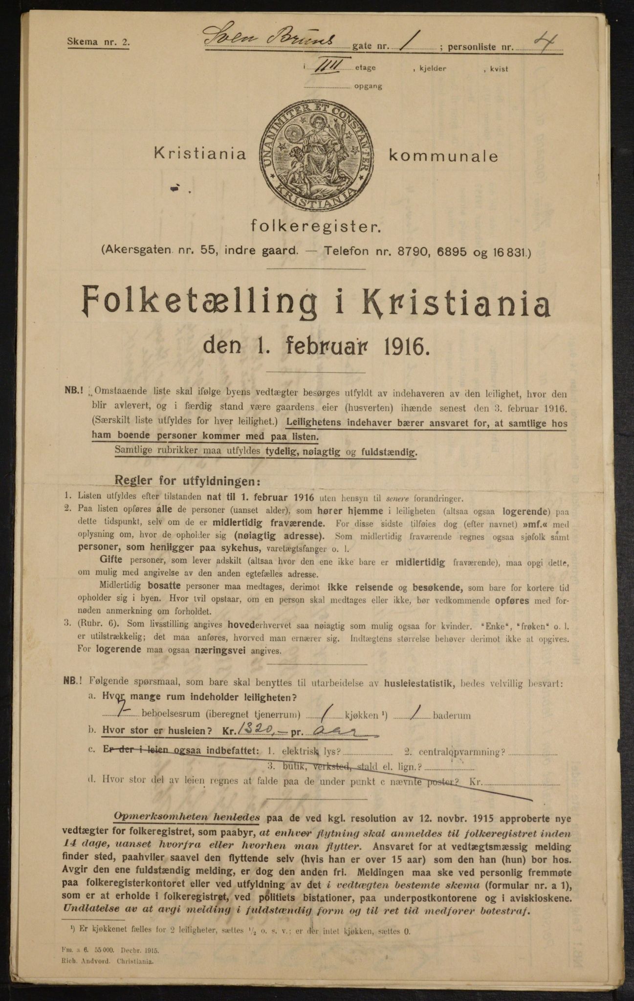 OBA, Municipal Census 1916 for Kristiania, 1916, p. 107703