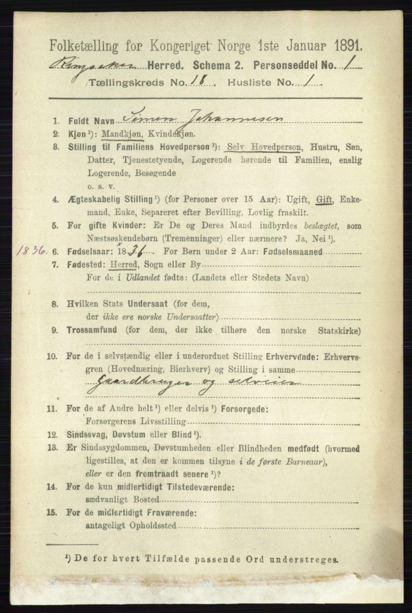 RA, 1891 census for 0412 Ringsaker, 1891, p. 10330