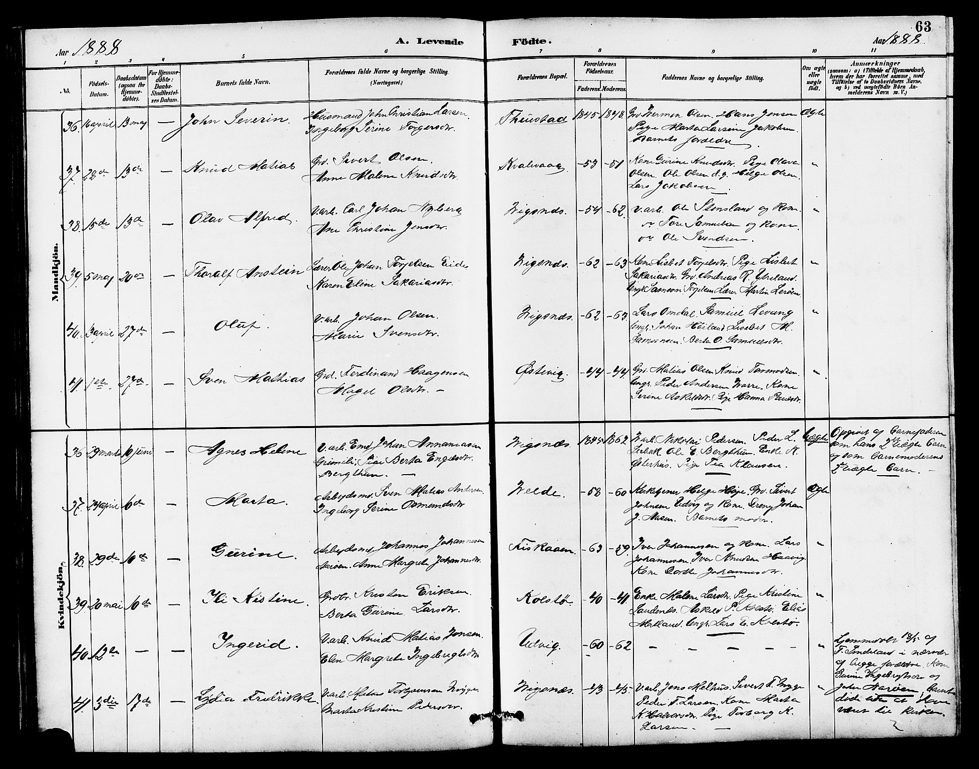 Avaldsnes sokneprestkontor, SAST/A -101851/H/Ha/Hab/L0007: Parish register (copy) no. B 7, 1885-1909, p. 63